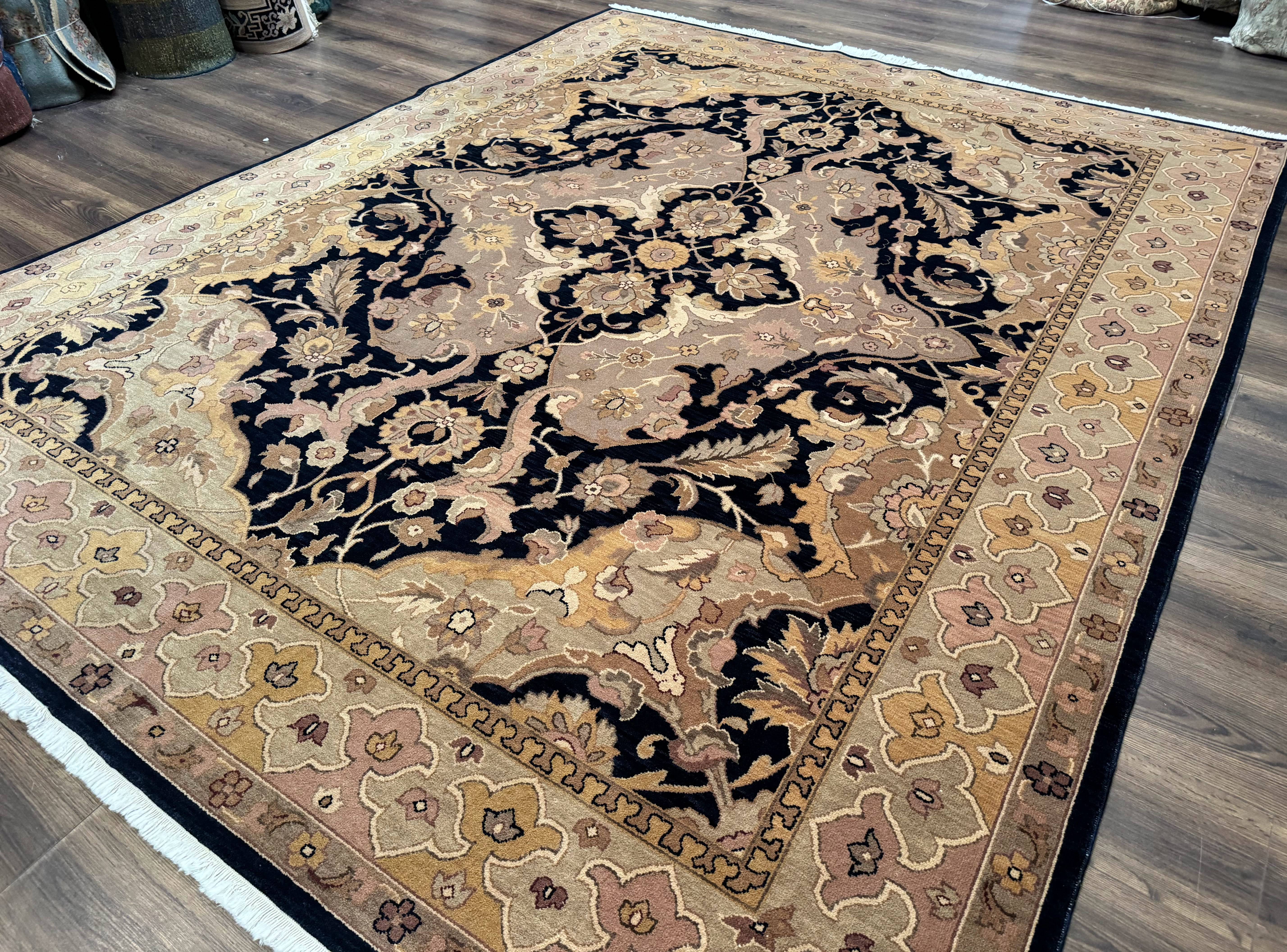 Handmade Wool Rug 8x10, Black & Dark Beige, Nourison, Traditional Rug - Jewel Rugs