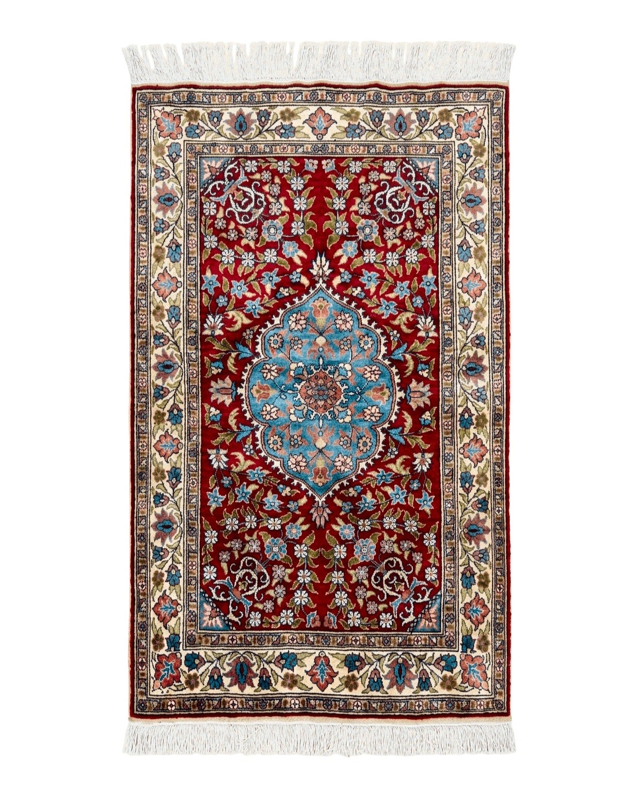 Silk Turkish Kayseri Rug 2x3, Small All Silk Turkish Carpet, Red