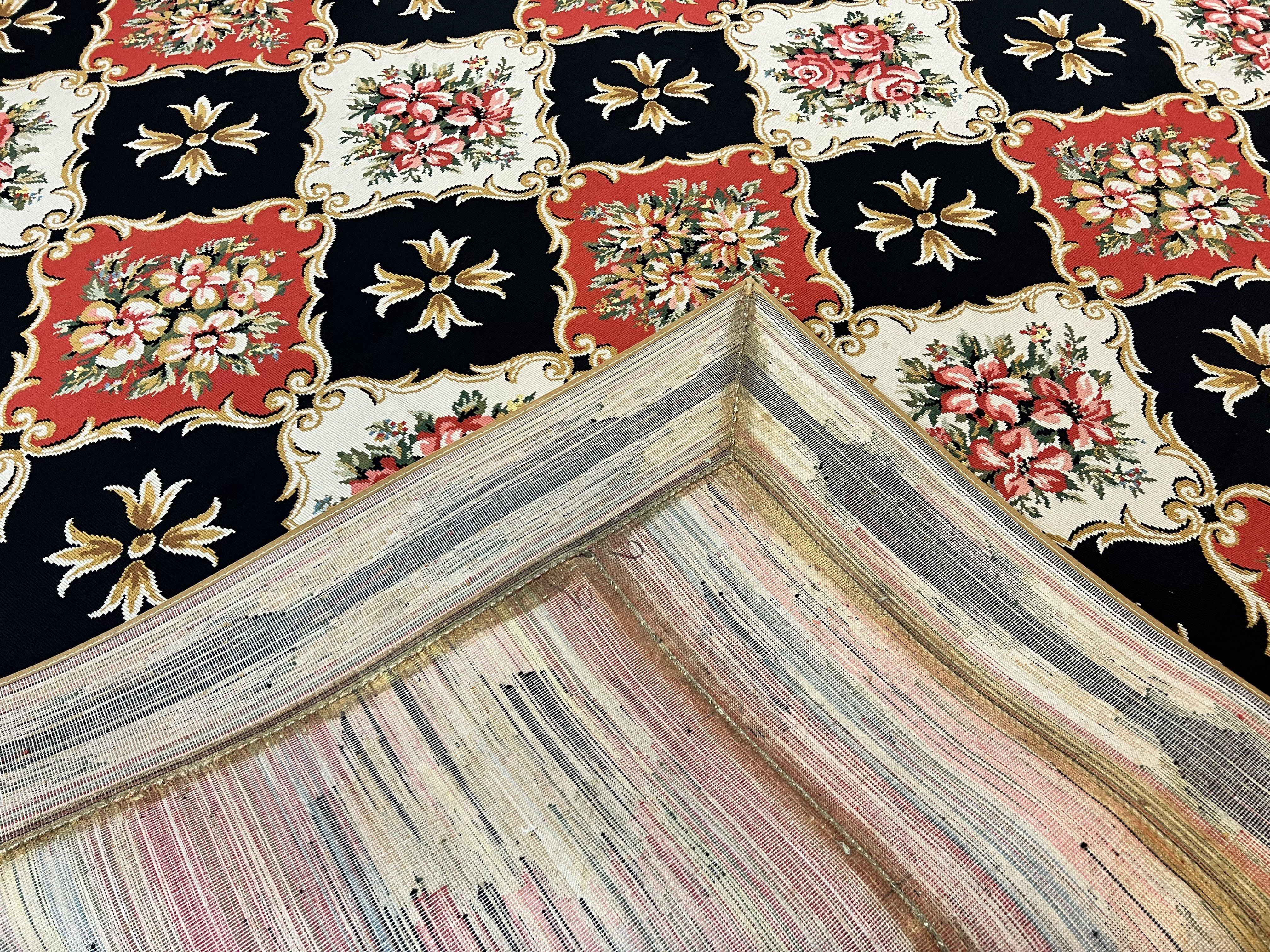 Large Stark Area Rug 9.6 x 11.7, Custom Vintage Stark Carpet, Red Black Ivory, European Design, Panels, Florals - Jewel Rugs
