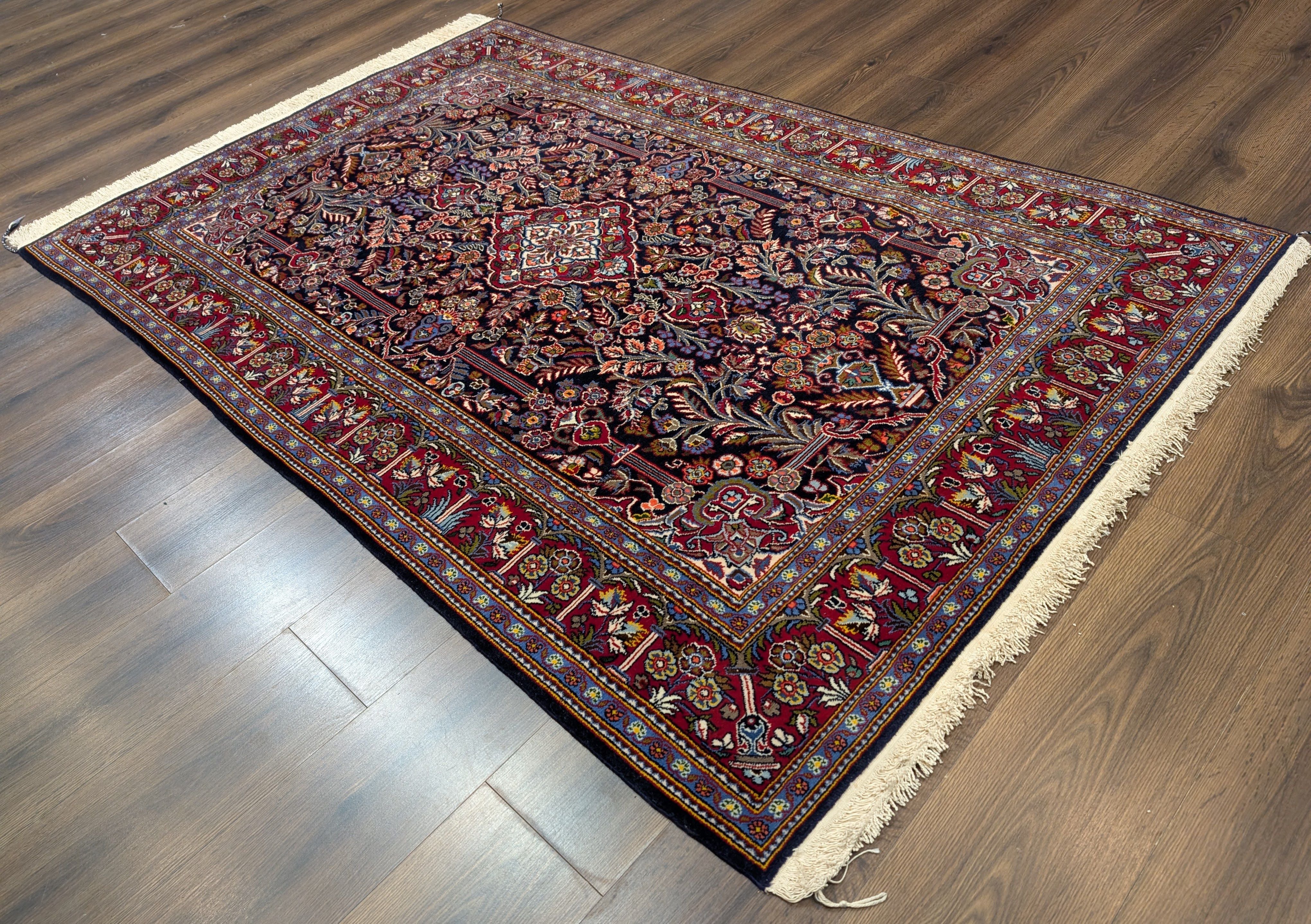 Persian Kashan Rug 5x7, Midnight Blue, Kork Wool, Fine 210 KPSI - Jewel Rugs