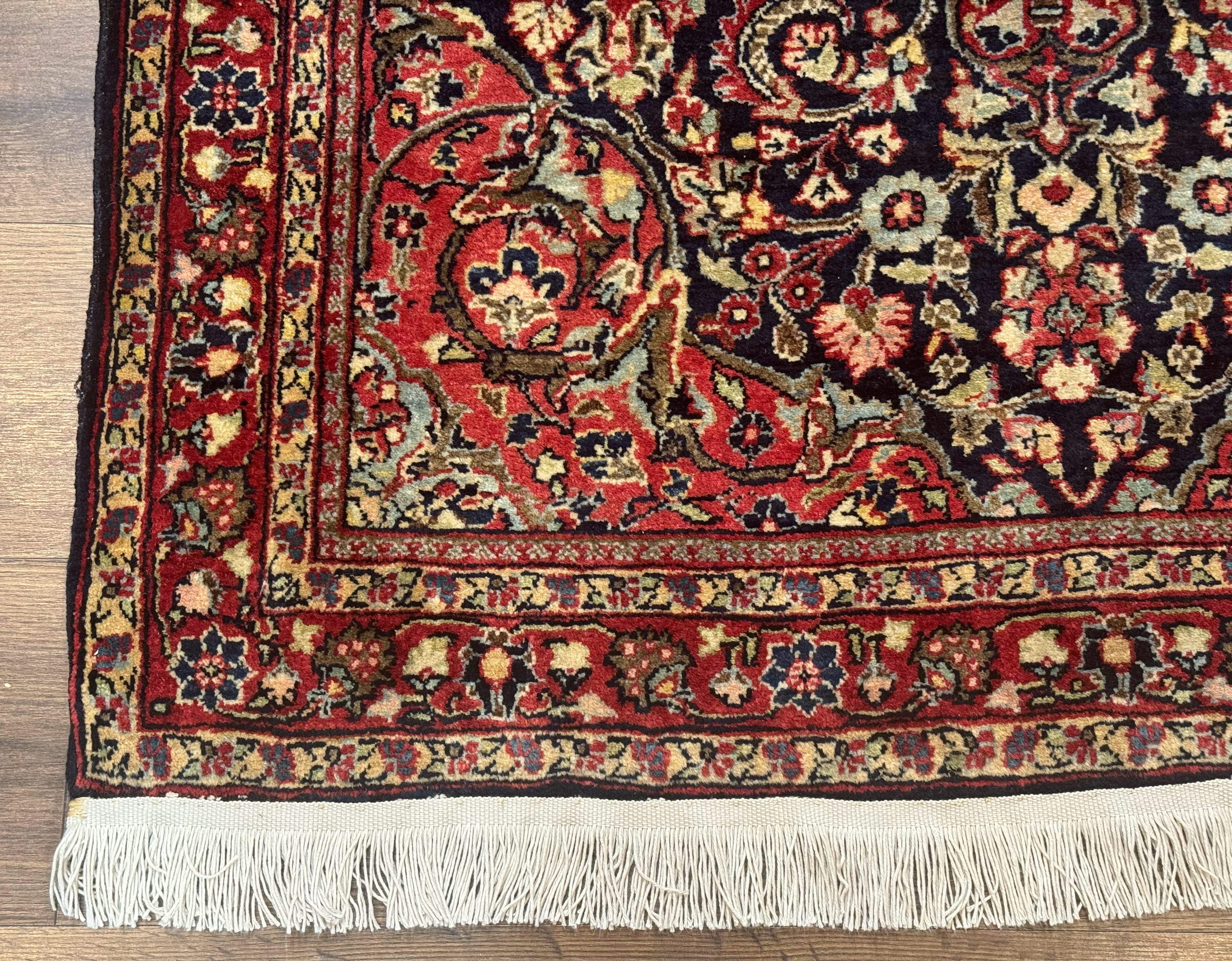 Antique Persian Sarouk Rug 4x5, Dark Blue and Red, Floral Medallion, Fine - Jewel Rugs