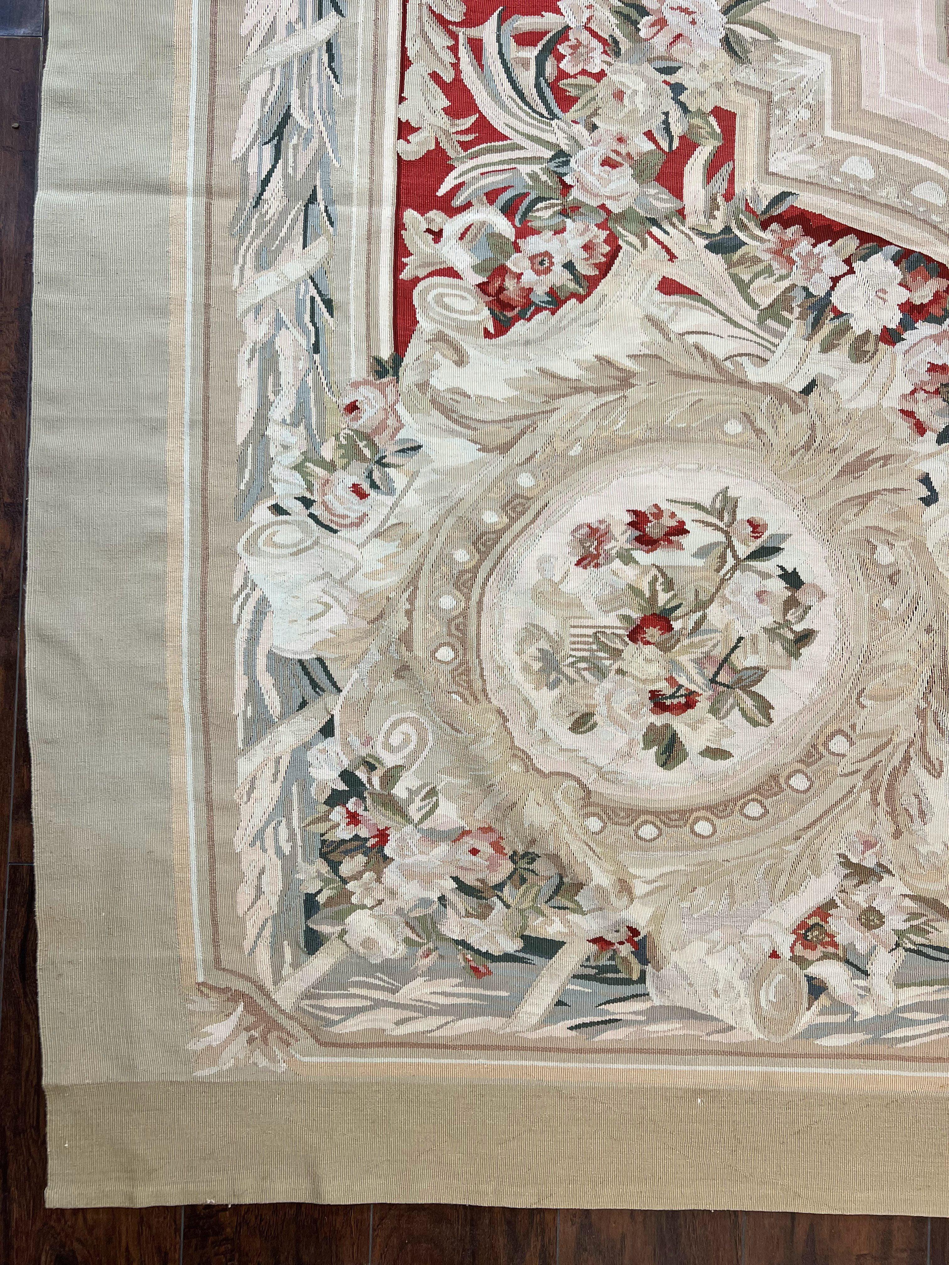 Large Aubusson Rug 11x17, Wool Handmade Vintage Carpet, Ivory Beige, French European Elegant Design, Palace Size Rug - Jewel Rugs