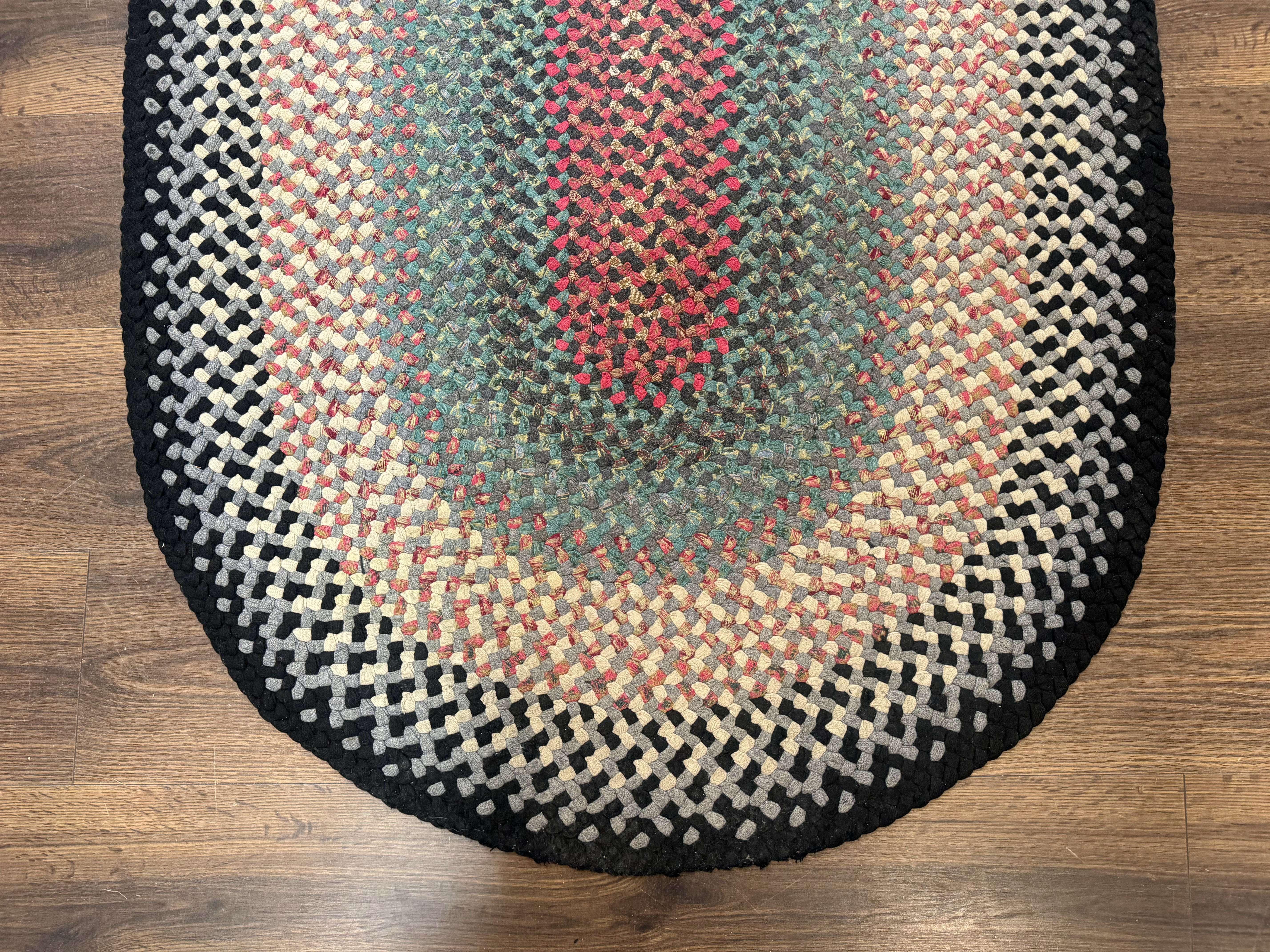 Oval Braided Rug 3 x 6.6, Multicolor, Vintage American Braided Carpet - Jewel Rugs