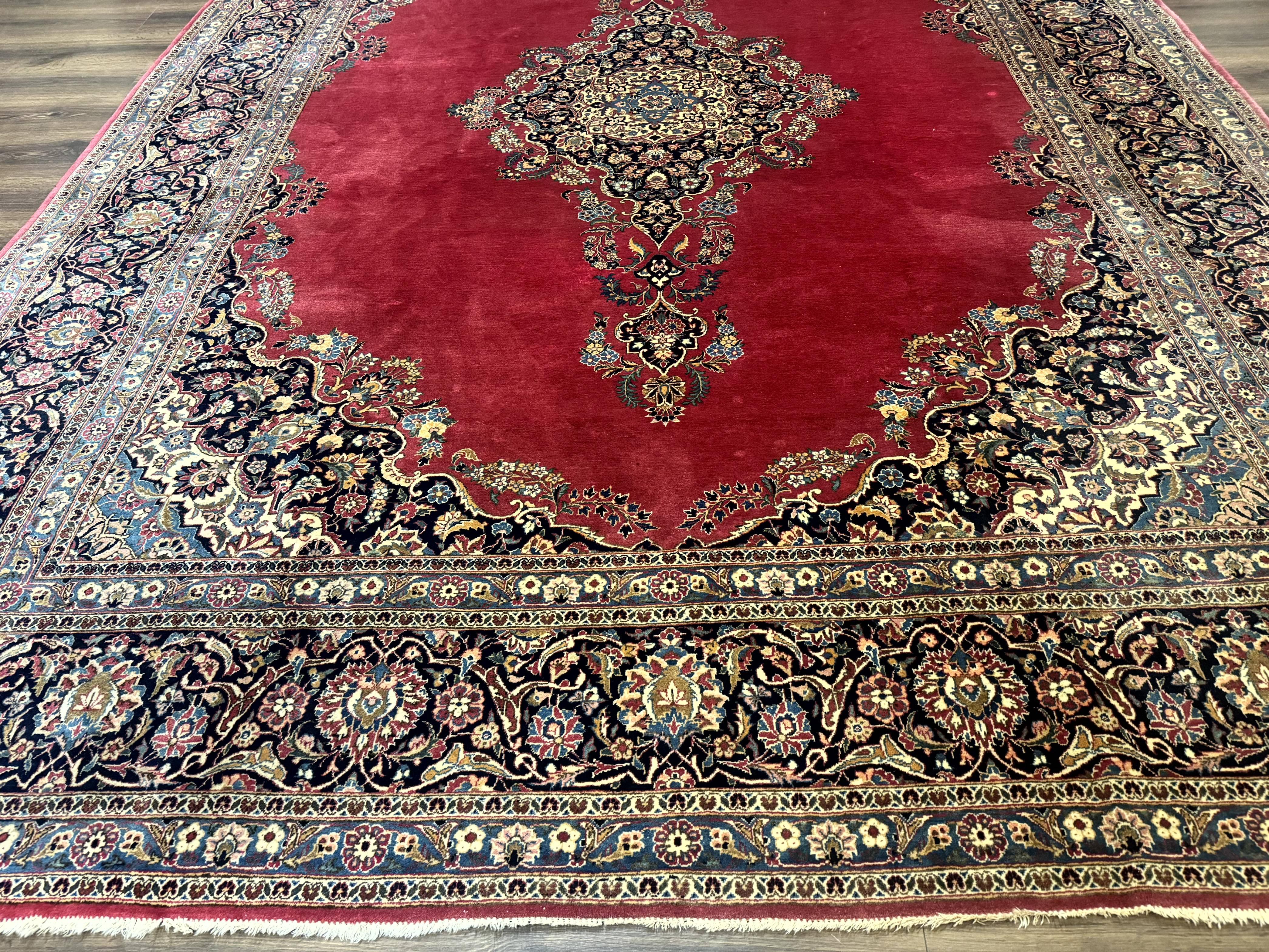 Persian Kashan Rug 9x12, Traditional, Semi Open Field, Red, Signed By Master Weaver, Antique Rug - Jewel Rugs