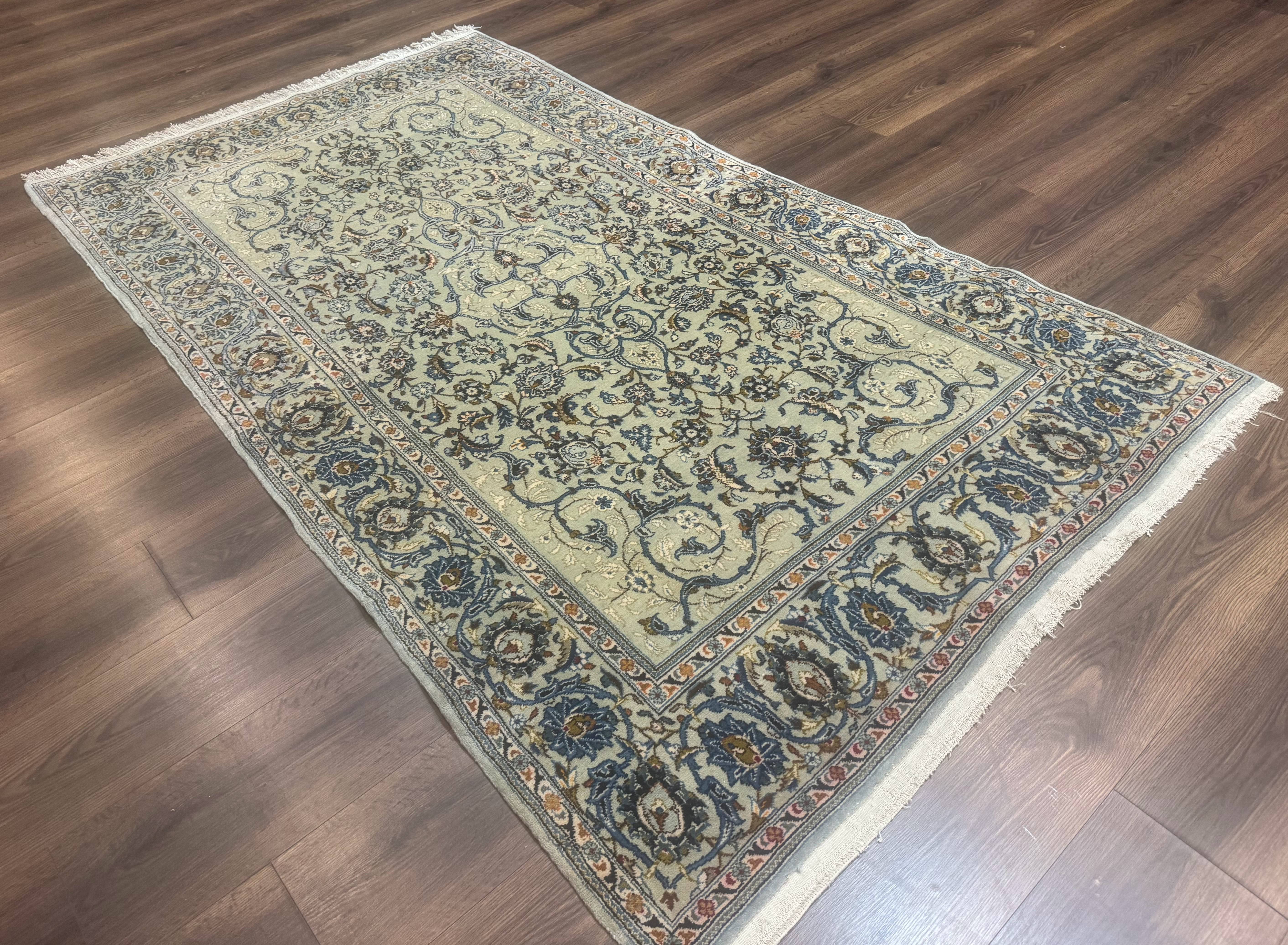 Persian Kashan Rug, Unique Colors, 225 KPSI, Light Green and Light Blue - Jewel Rugs