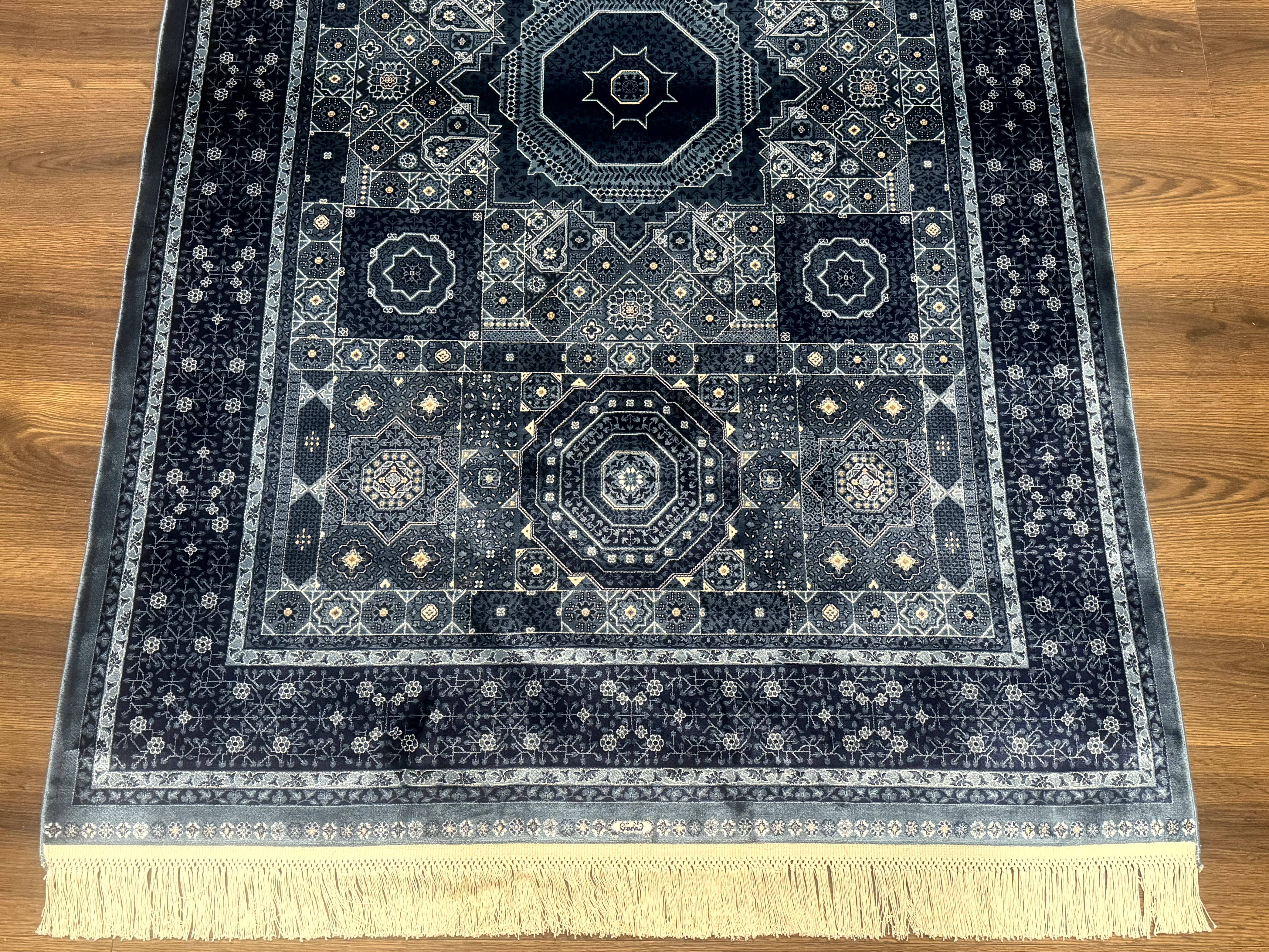 Turkish Silk Rug 4x6, Blue, Mamluk Silk Carpet, Bamboo Silk