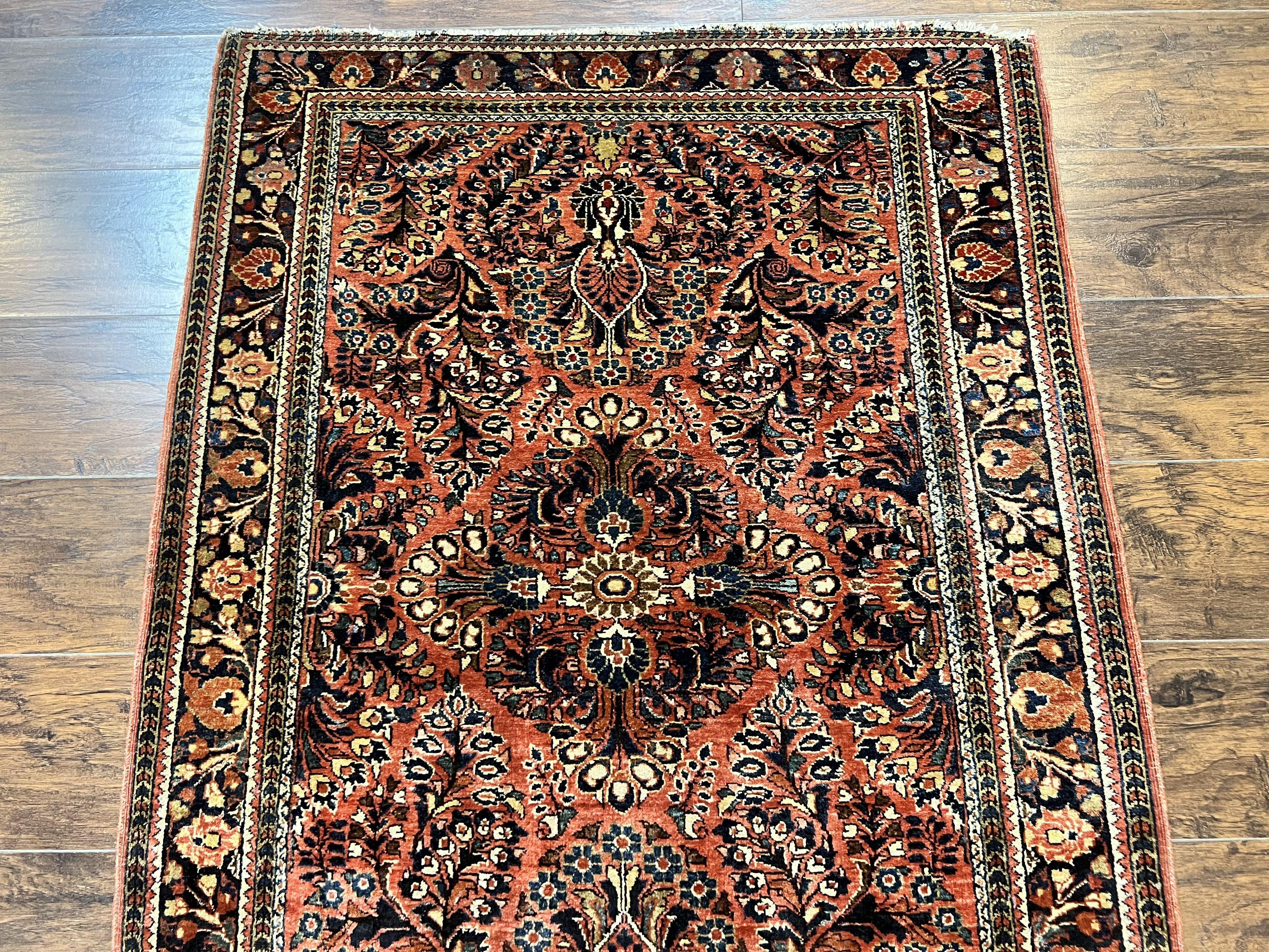Antique Persian Sarouk Rug 3x5, Red Floral 1920s Handmade Small Wool Carpet - Jewel Rugs
