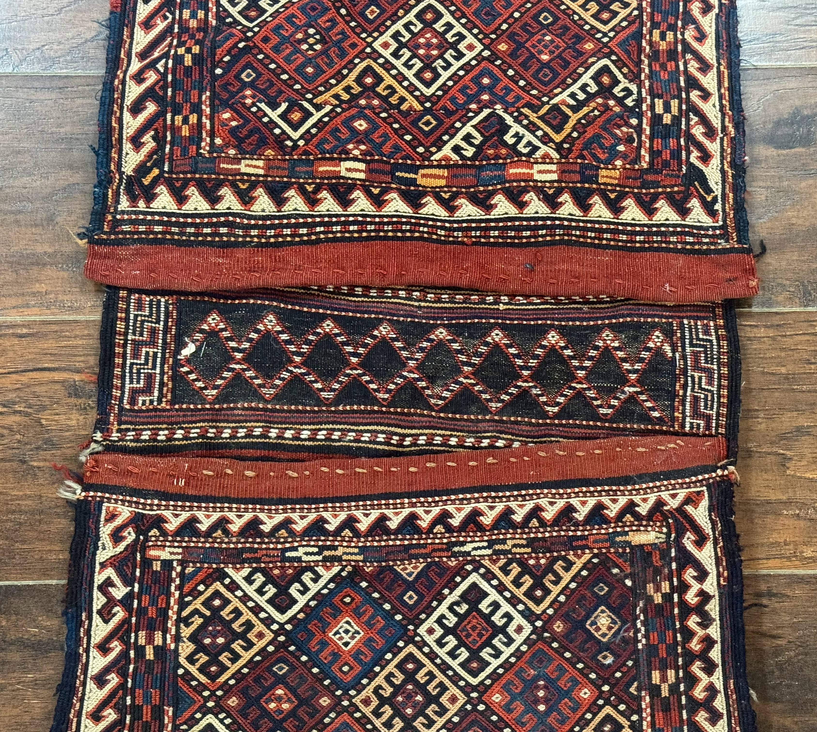 Persian Tribal Double Saddle Bag Rug, Antique Khorjin, Shahsavan Nomadic Weaving - Jewel Rugs