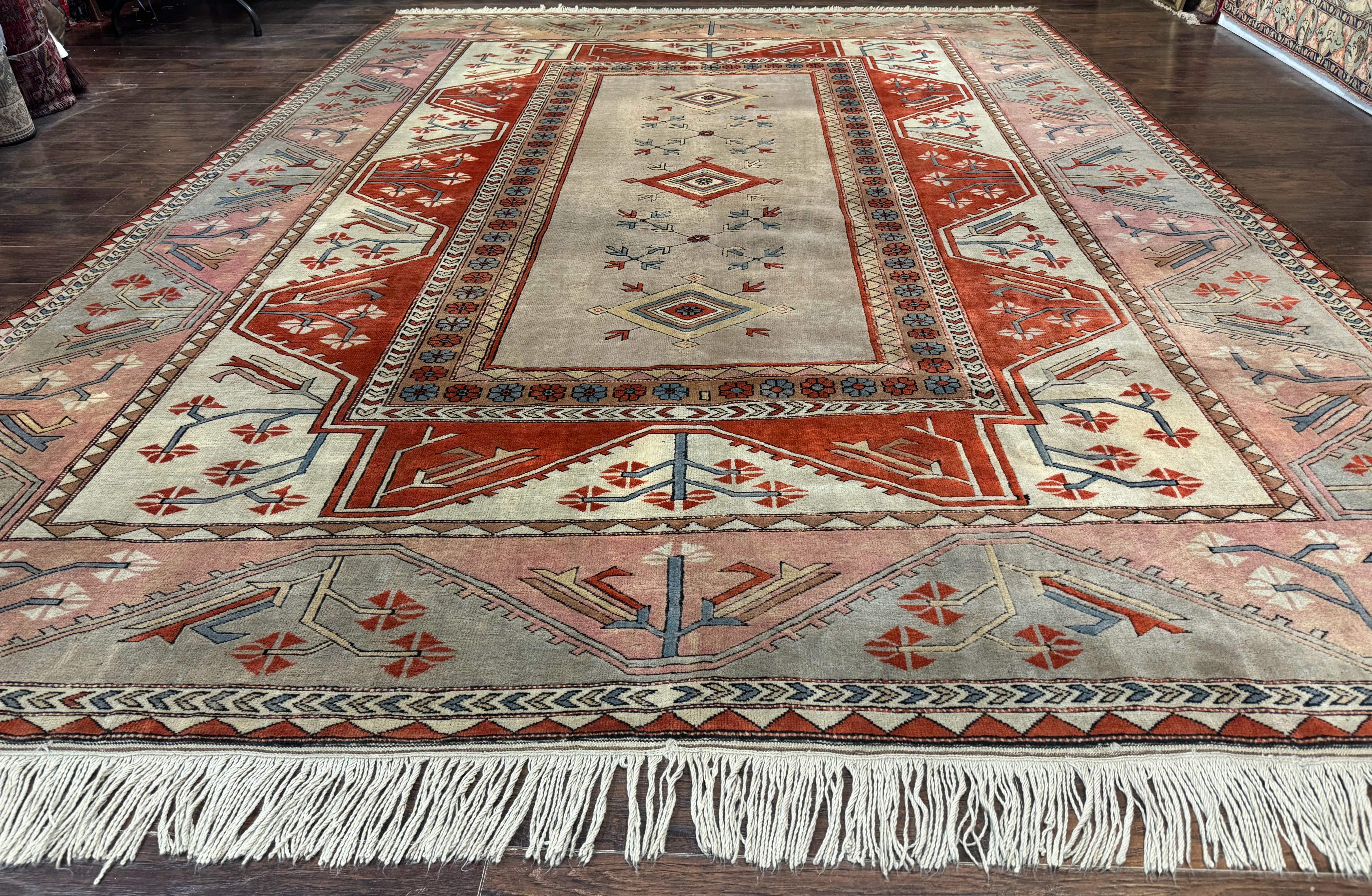 Large Turkish Milas Rug 10x13, Gray, Vintage, Wool on Wool - Jewel Rugs