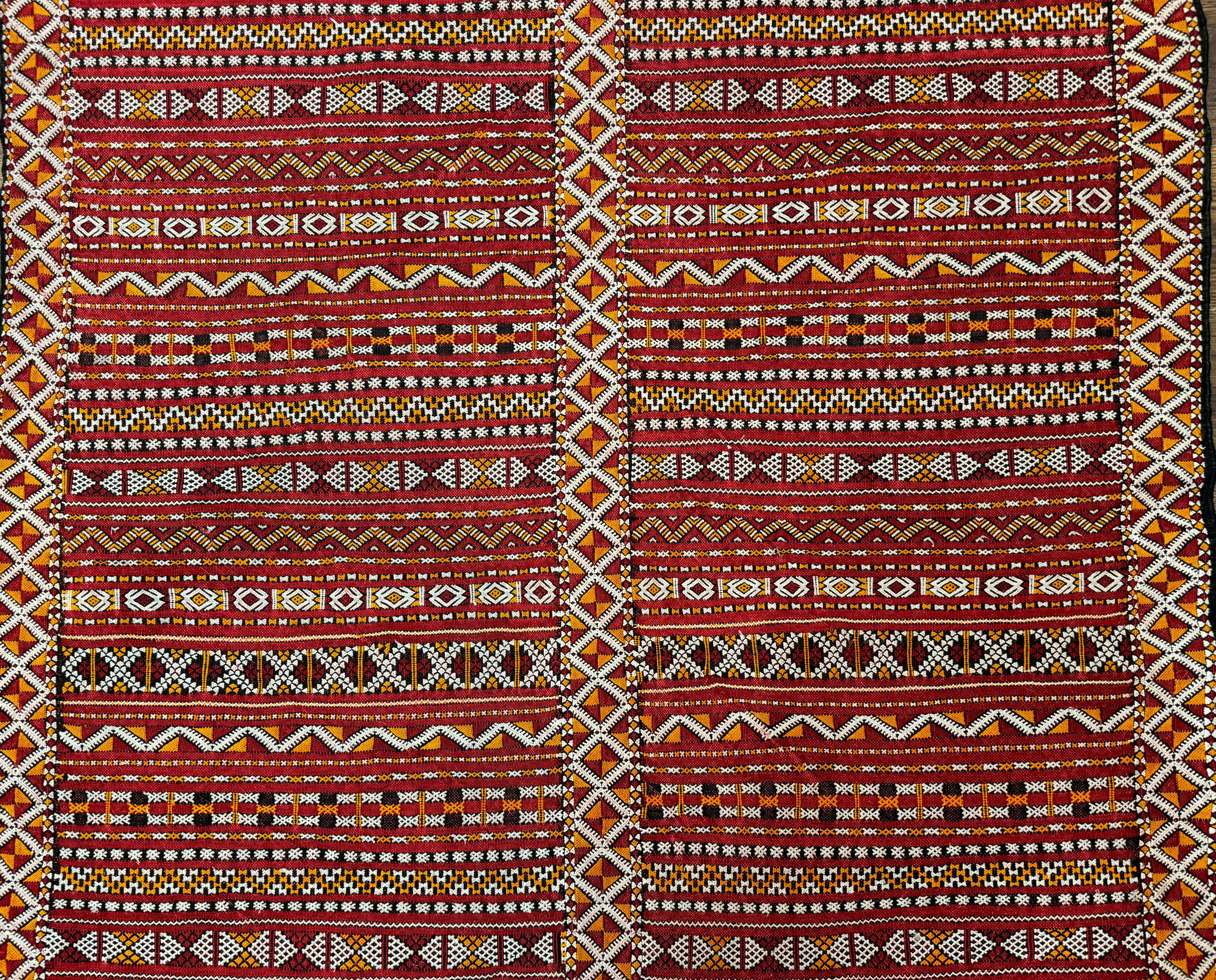 Moroccan Kilim Rug 4x8, Flatweave, Bohemian, Red Ivory Orange - Jewel Rugs
