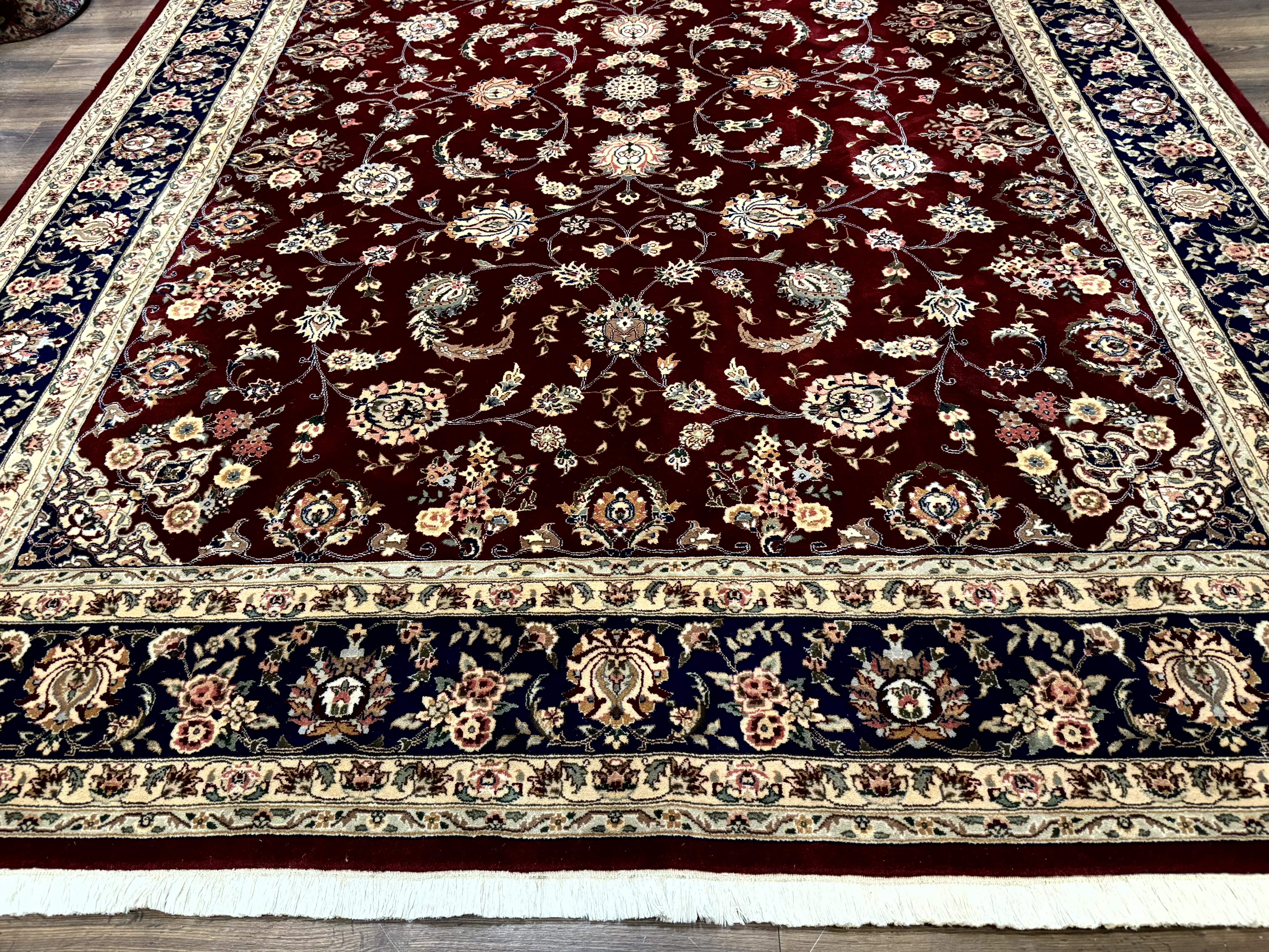 Sino Persian Rug 9x11, Burgundy and Navy Blue, Fine 200 KPSI, Floral Allover - Jewel Rugs