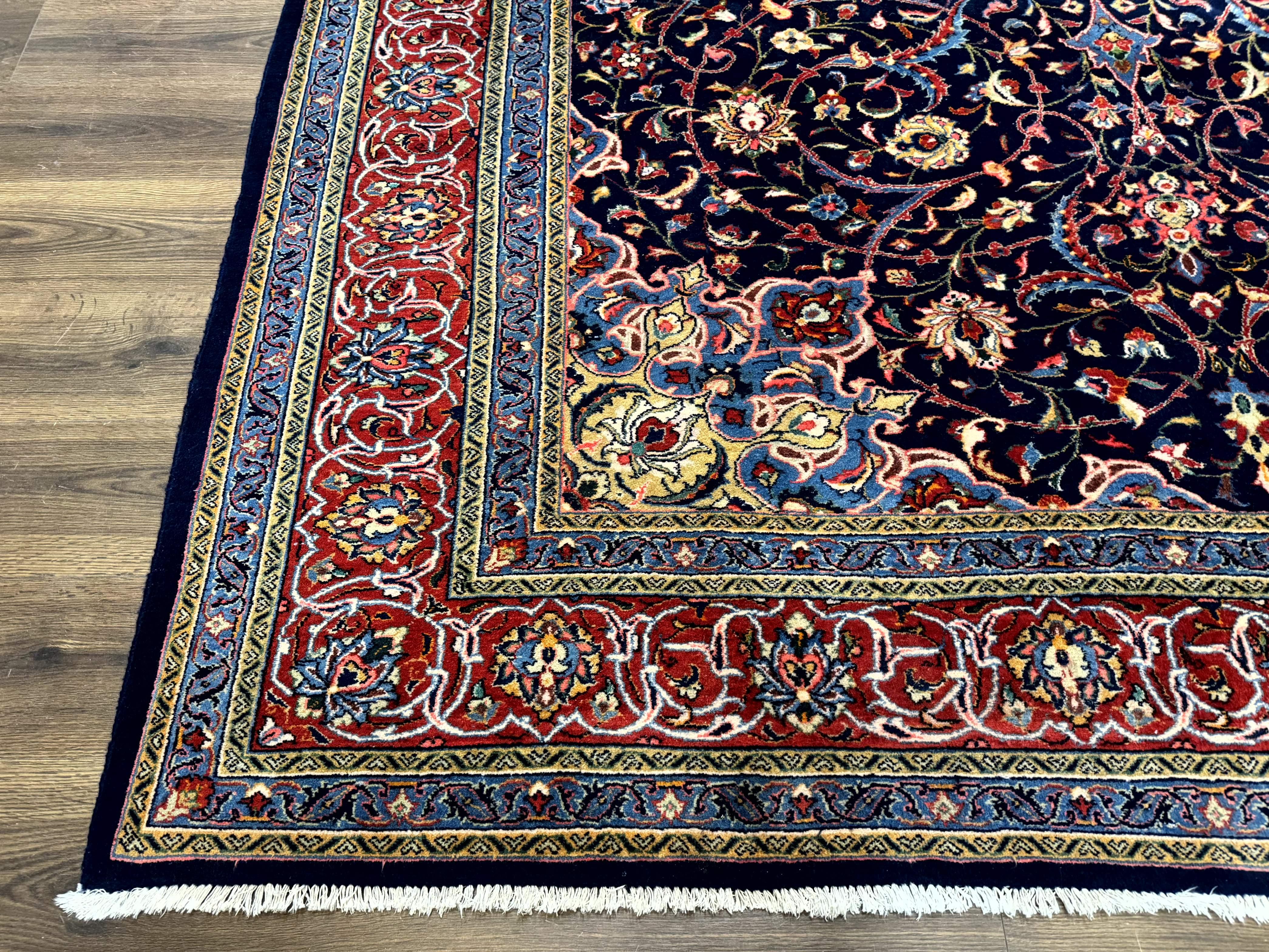 Navy Blue Persian Sarouk Rug 8x11 - Unique Floral Medallion - Jewel Rugs