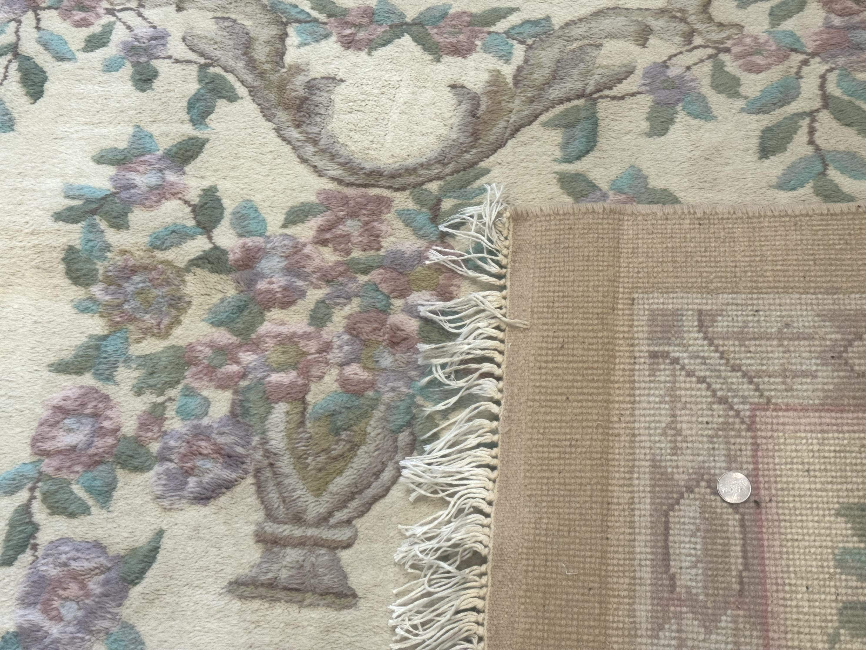 Indo Chinese Aubusson Rug 9x12, Cream and Light Blue, Soft Thick Wool Pile - Jewel Rugs