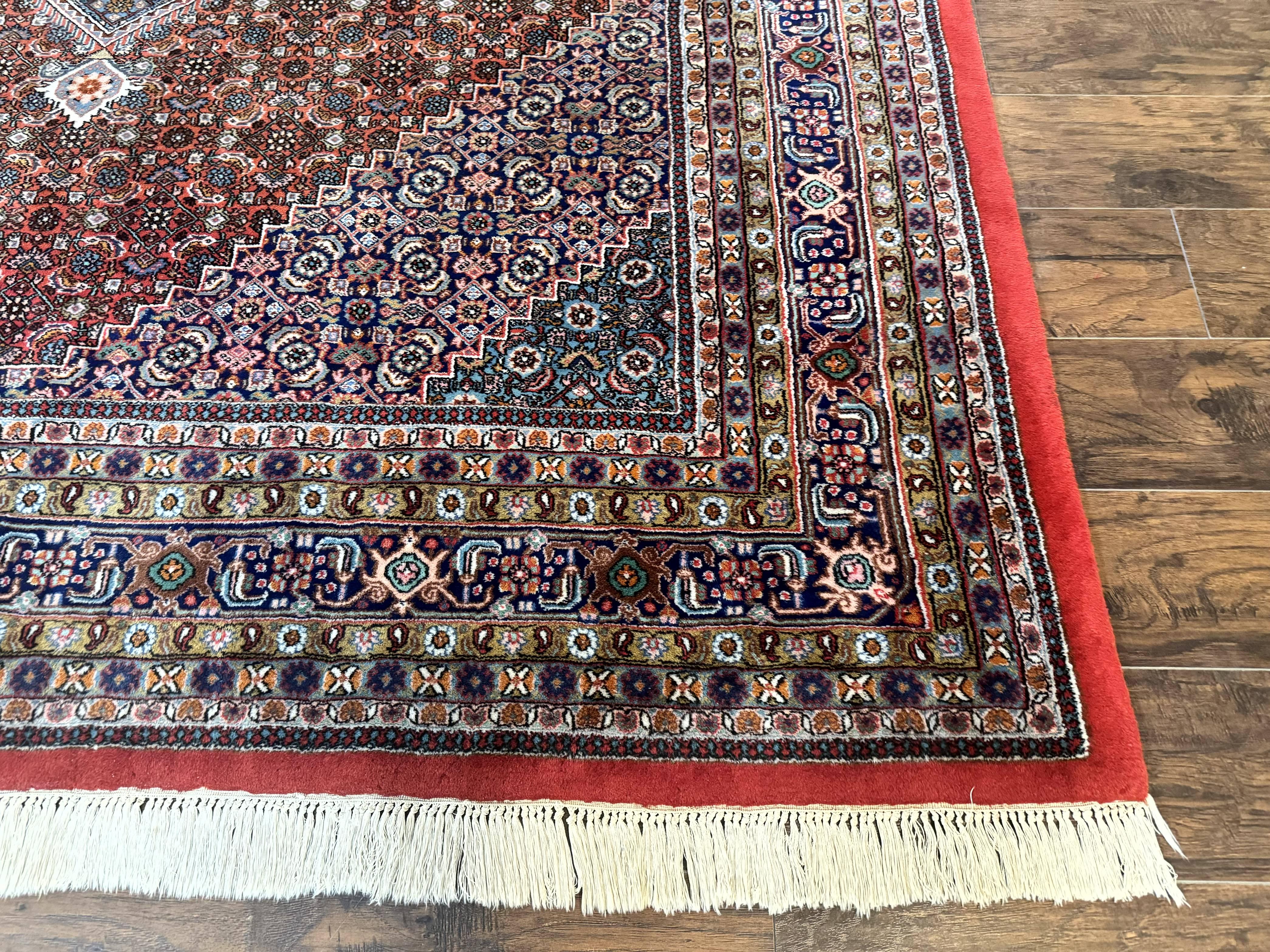 Indo Persian Bidjar Rug 8x10, Red Navy Blue, Herati Mahi Pattern, Vintage Handmade Wool Carpet - Jewel Rugs