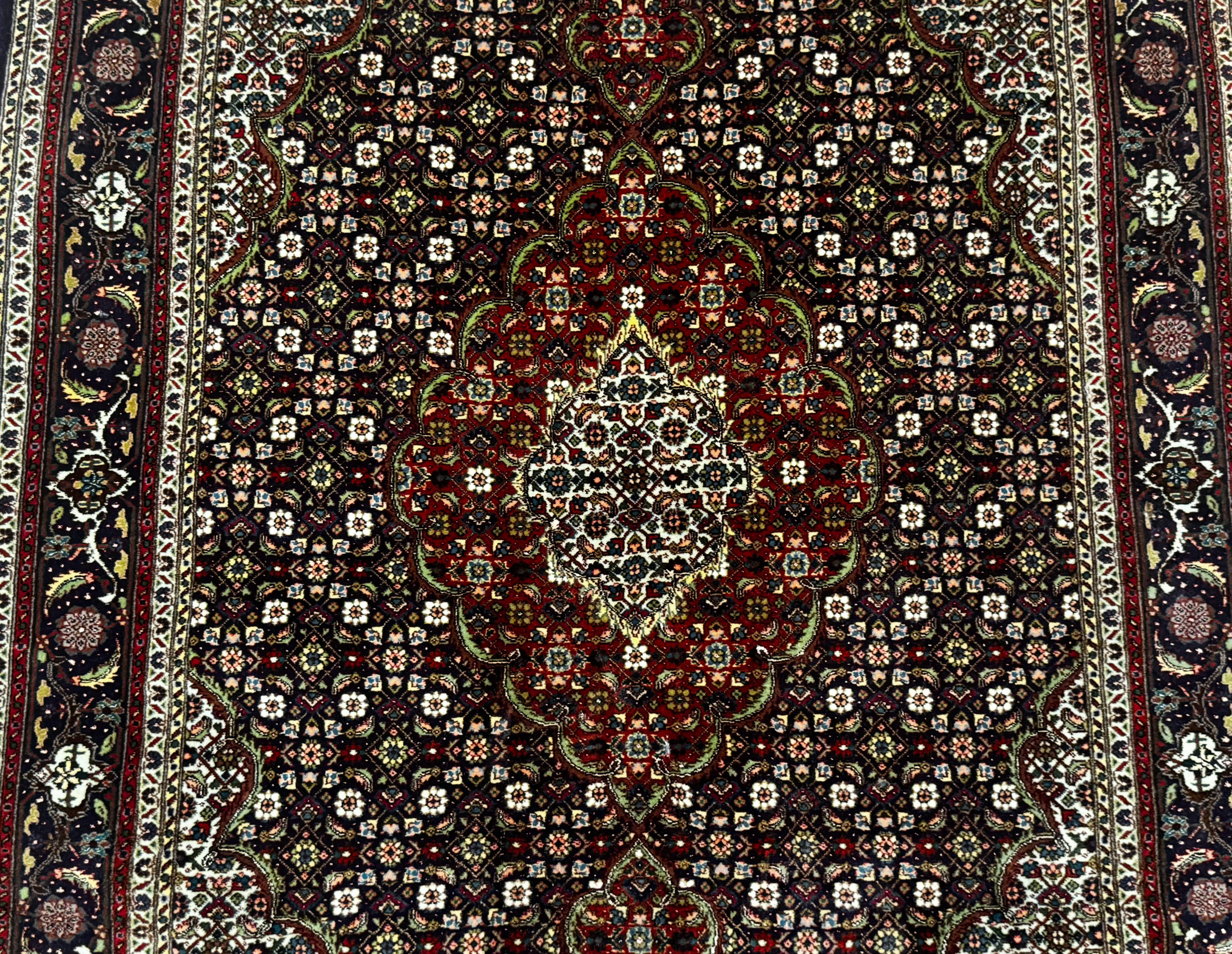Persian Tabriz Rug 3x5, Wool on Silk Foundation, Very Fine 550 KPSI, Dark Navy Blue - Jewel Rugs