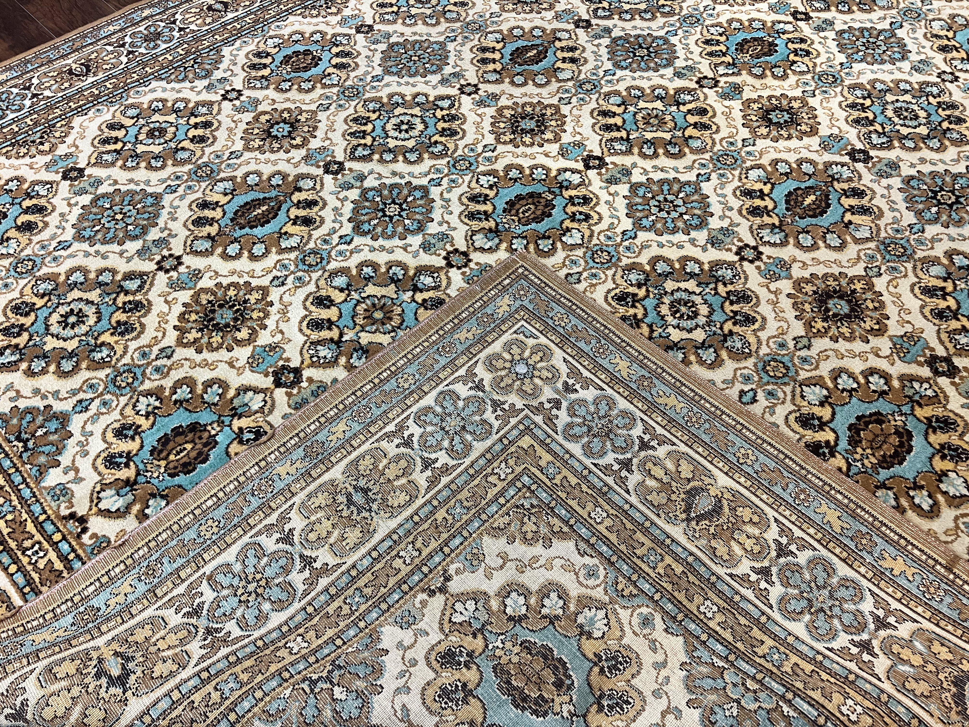 Belgium Power Loomed Rug 10x13, Colorful Multicolor Cream Red Blue, Wool, Large Area Rug, Vintage, Room Sized Carpet - Jewel Rugs