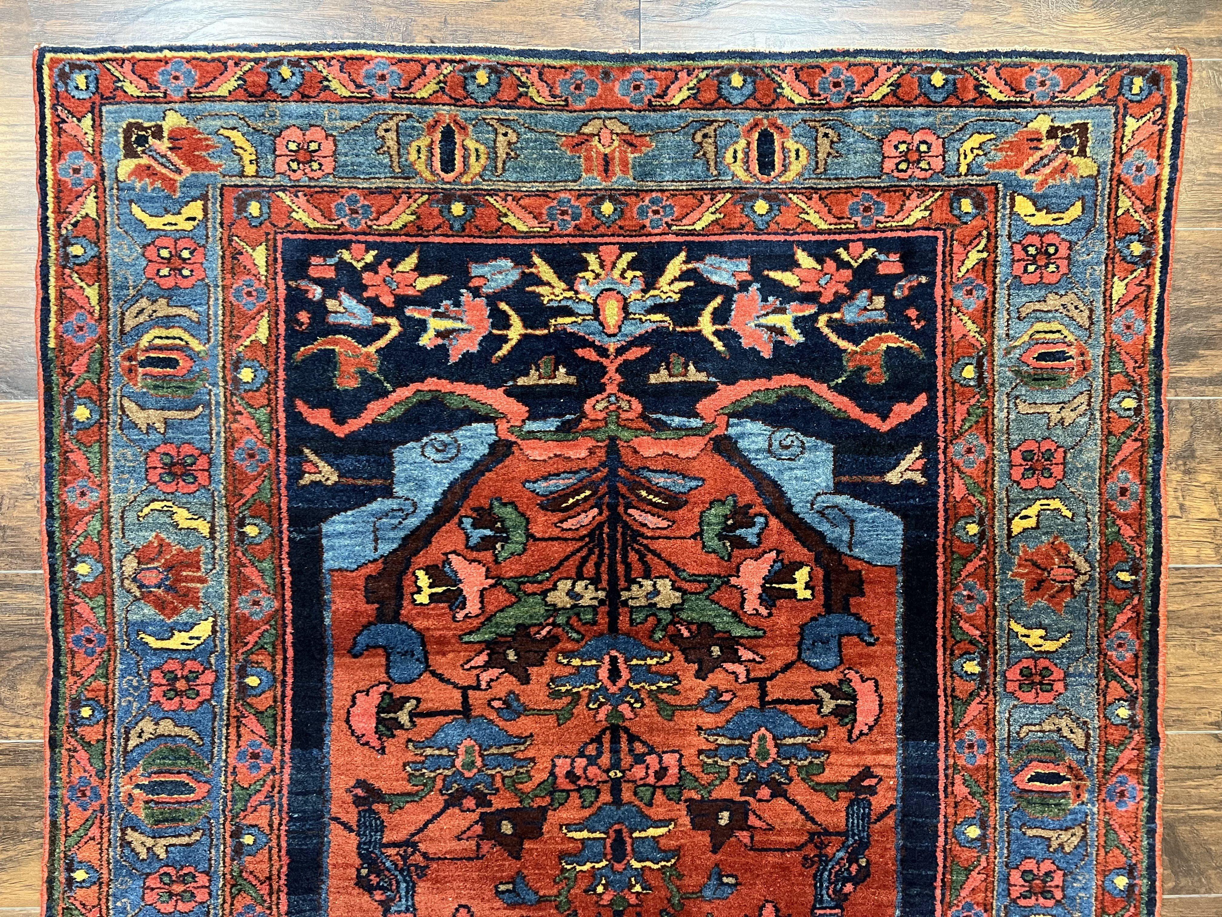 Beautiful Persian Rug 4x7, Red and Blue Rug, Hand Knotted Antique Handmade Persian Carpet, Bidjar Rug, Wool Rug 4 x 7 - Jewel Rugs