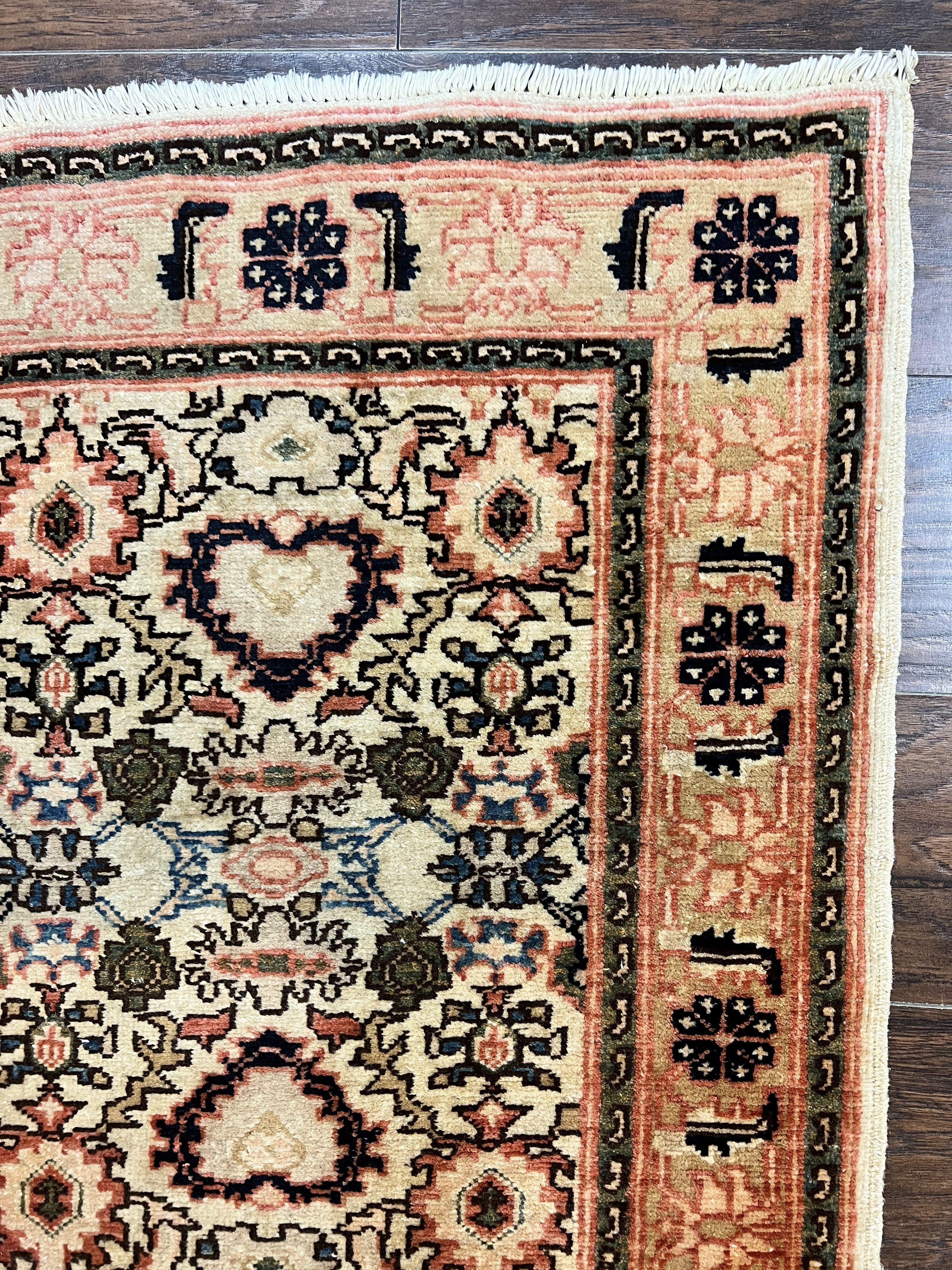 Romanian Runner Rug 2.6 x 12.9, Wool Handmade Hand Knotted Skinny Runner for Hallway, Floral Allover, Vintage Tan Runner - Jewel Rugs