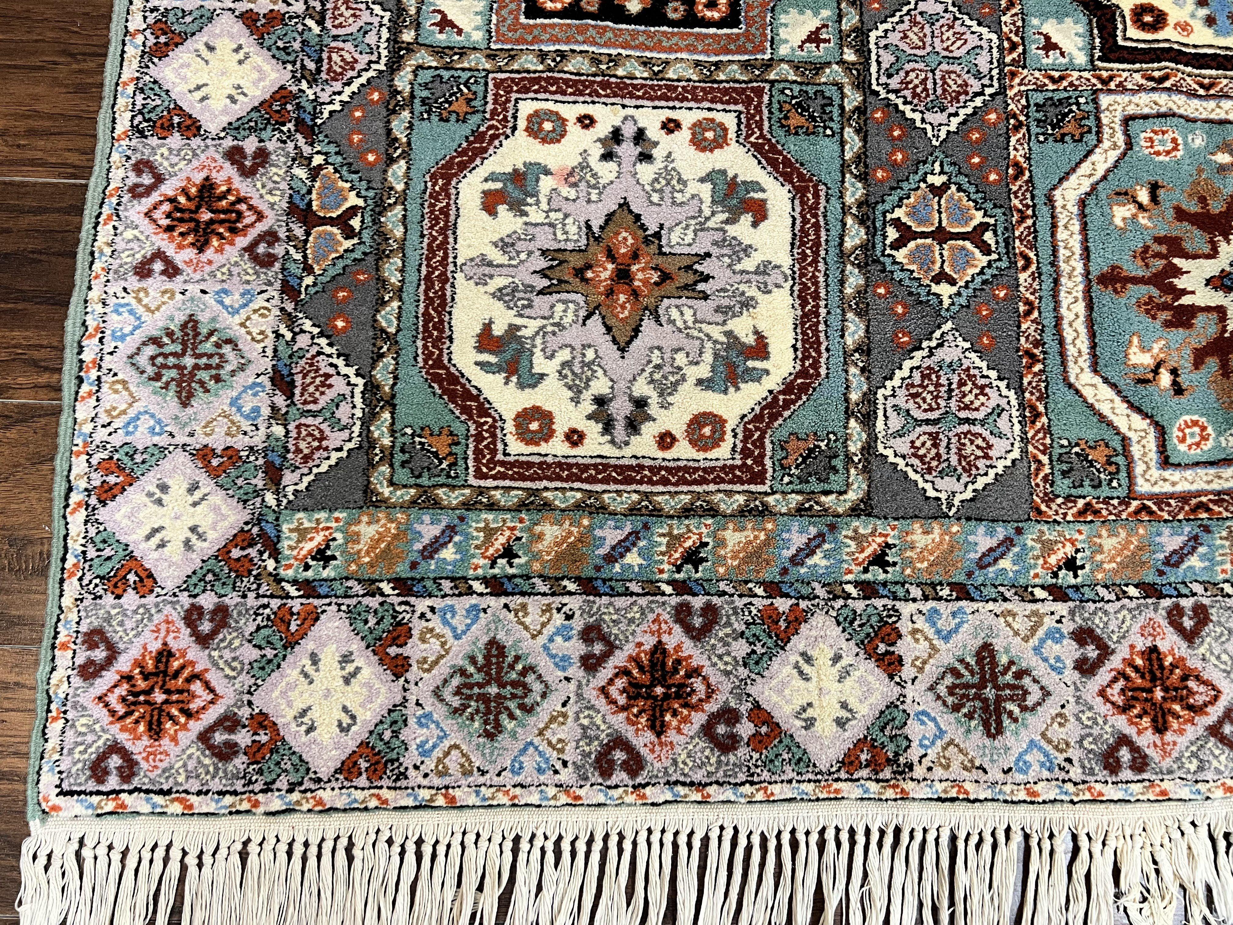 Moroccan Rug 7x8, Wool Hand Knotted Vintage Carpet, Multicolor Panel Design Oriental Rug - Jewel Rugs