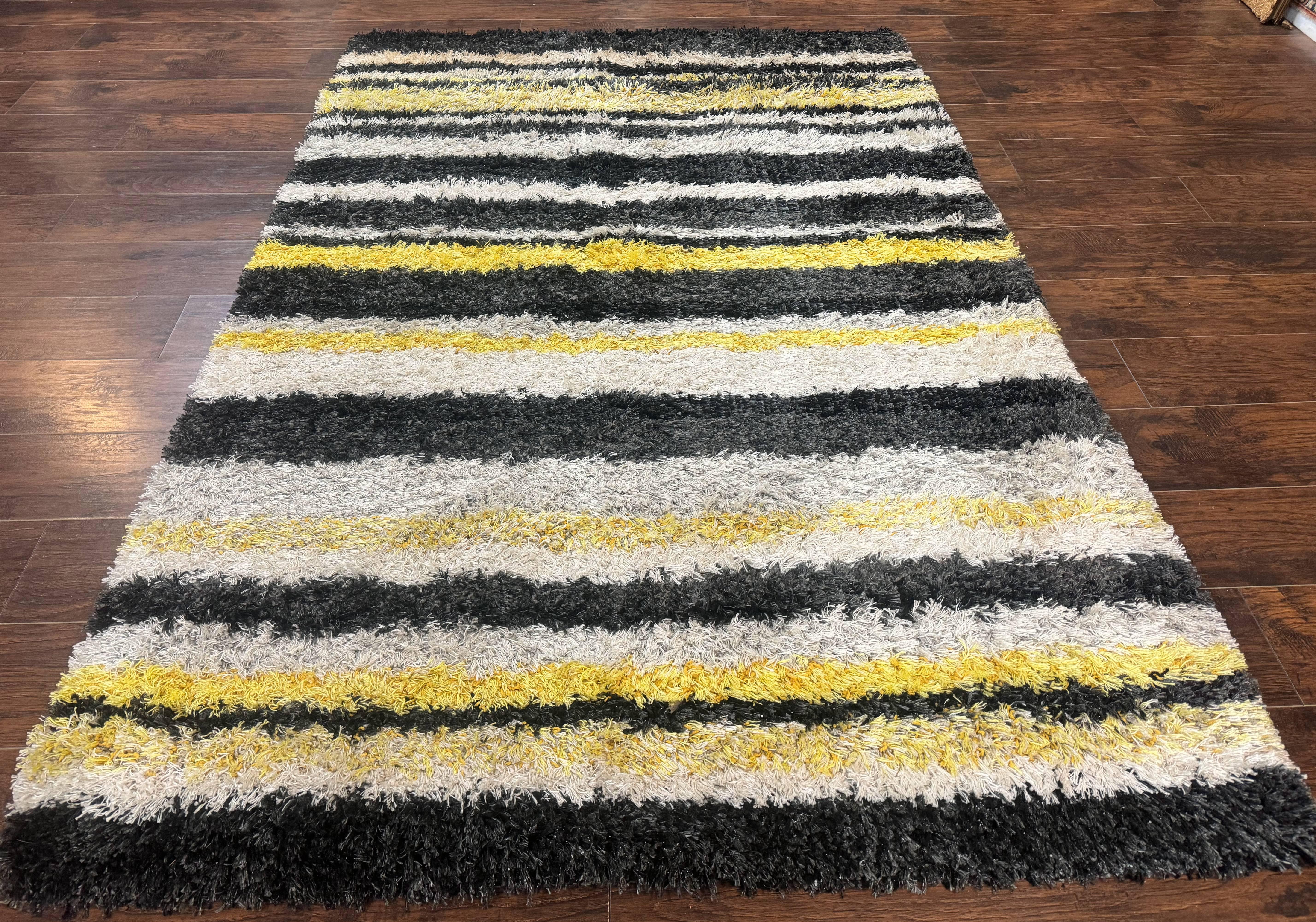 Shag Rug 5x8, Yellow Ivory Charcoal, Contemporary - Jewel Rugs