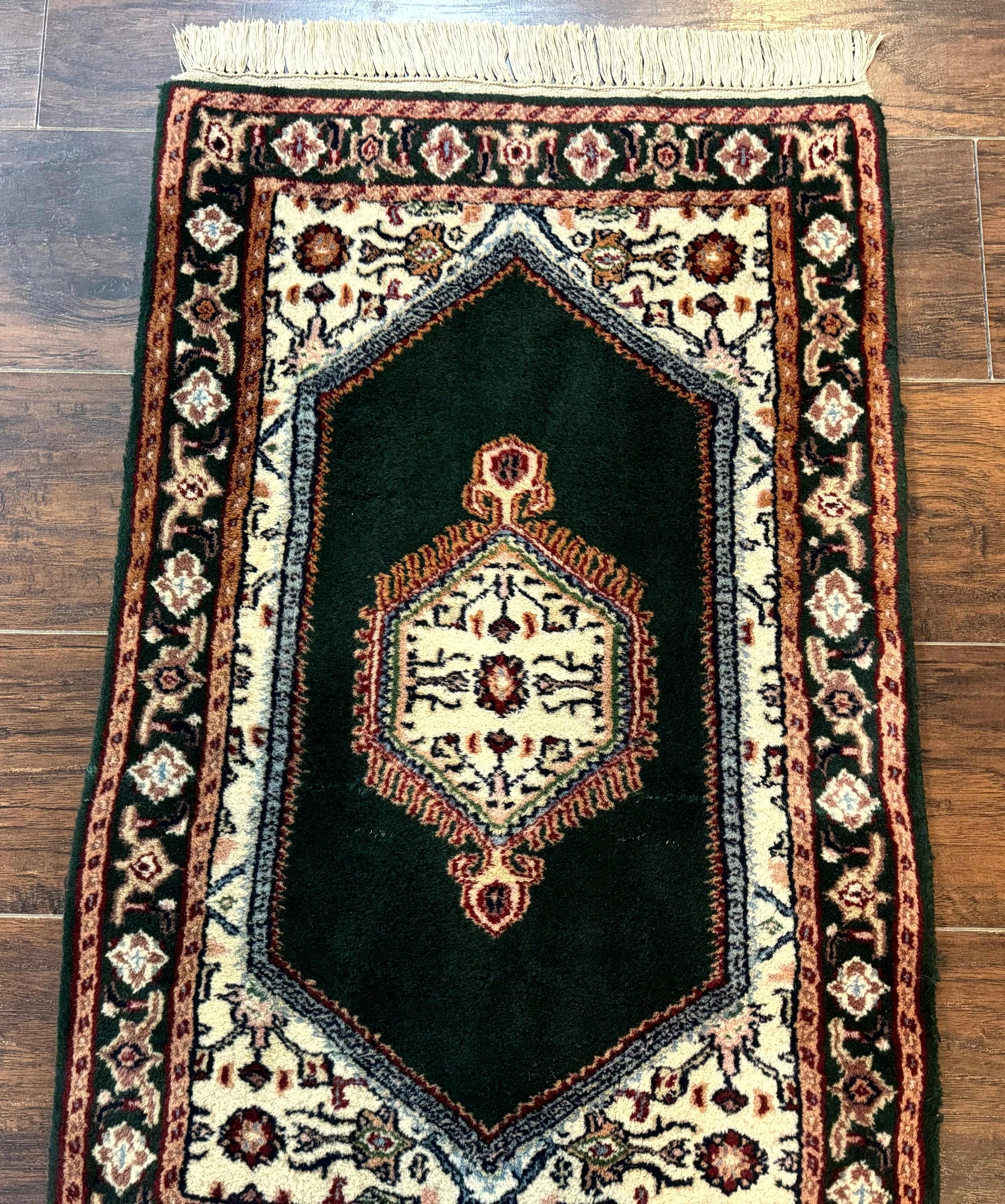 Small Indo Persian Dark Green Rug 2x3, Geometric Semi Open Field - Jewel Rugs
