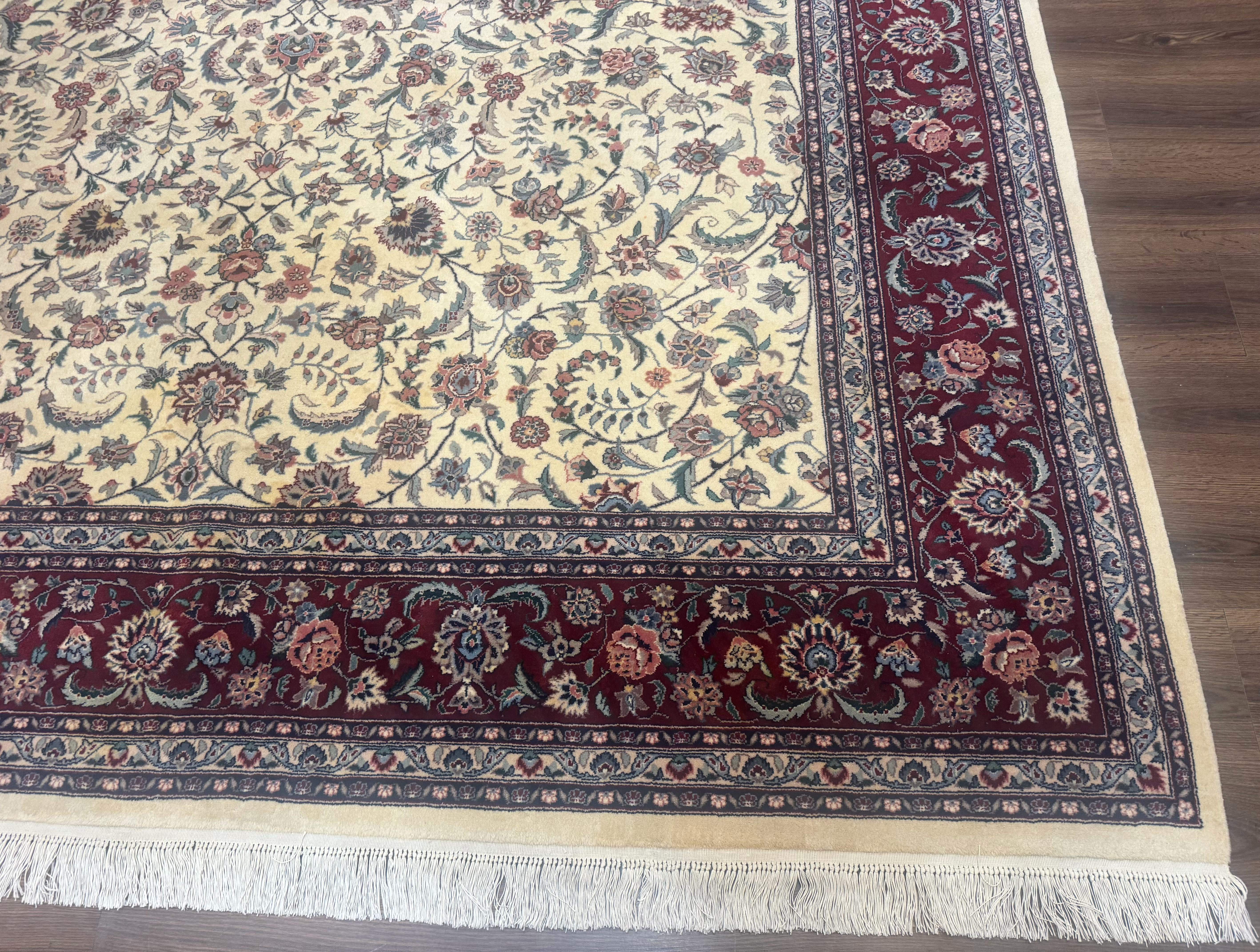 Pak Persian Rug 9x12 – Ivory and Maroon, Hand-Knotted Wool Carpet - Jewel Rugs