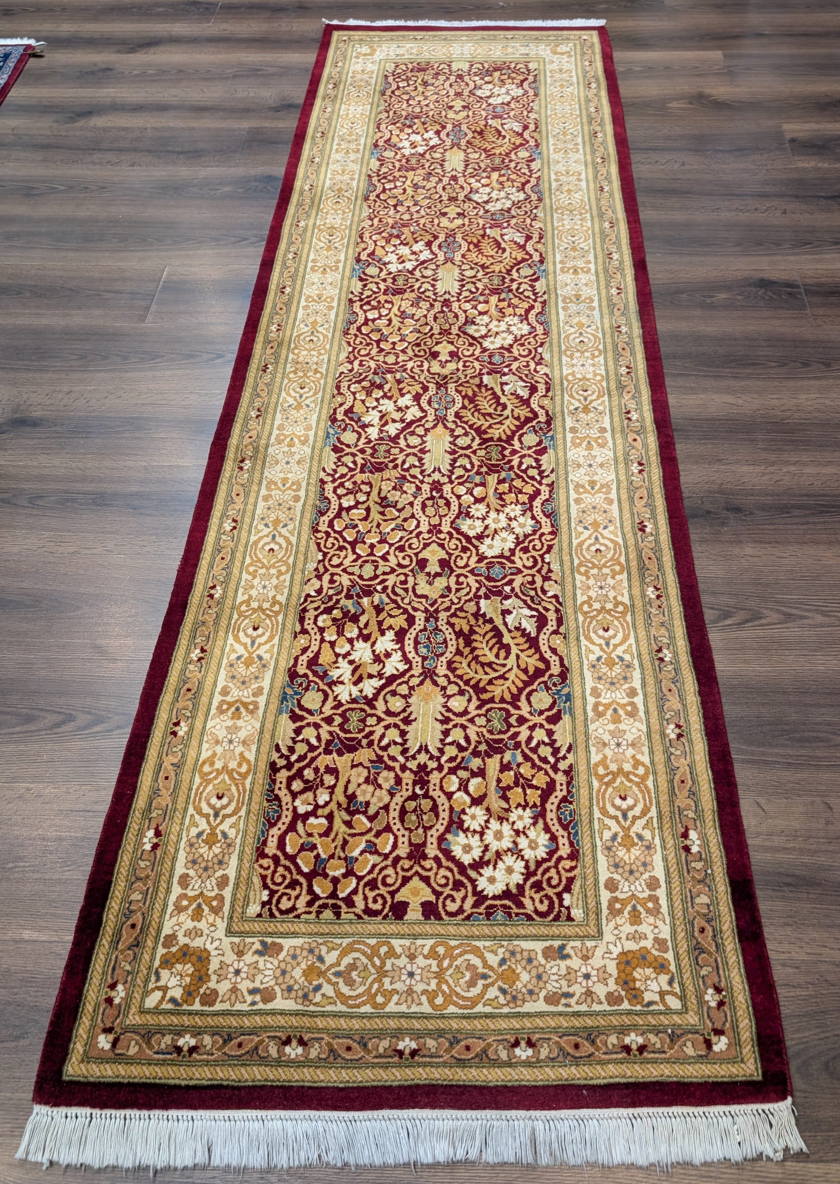 Pak Persian Runner 3 x 9 ft, Allover Pattern Wool Carpet, Dark Red, 225 KPSI - Jewel Rugs