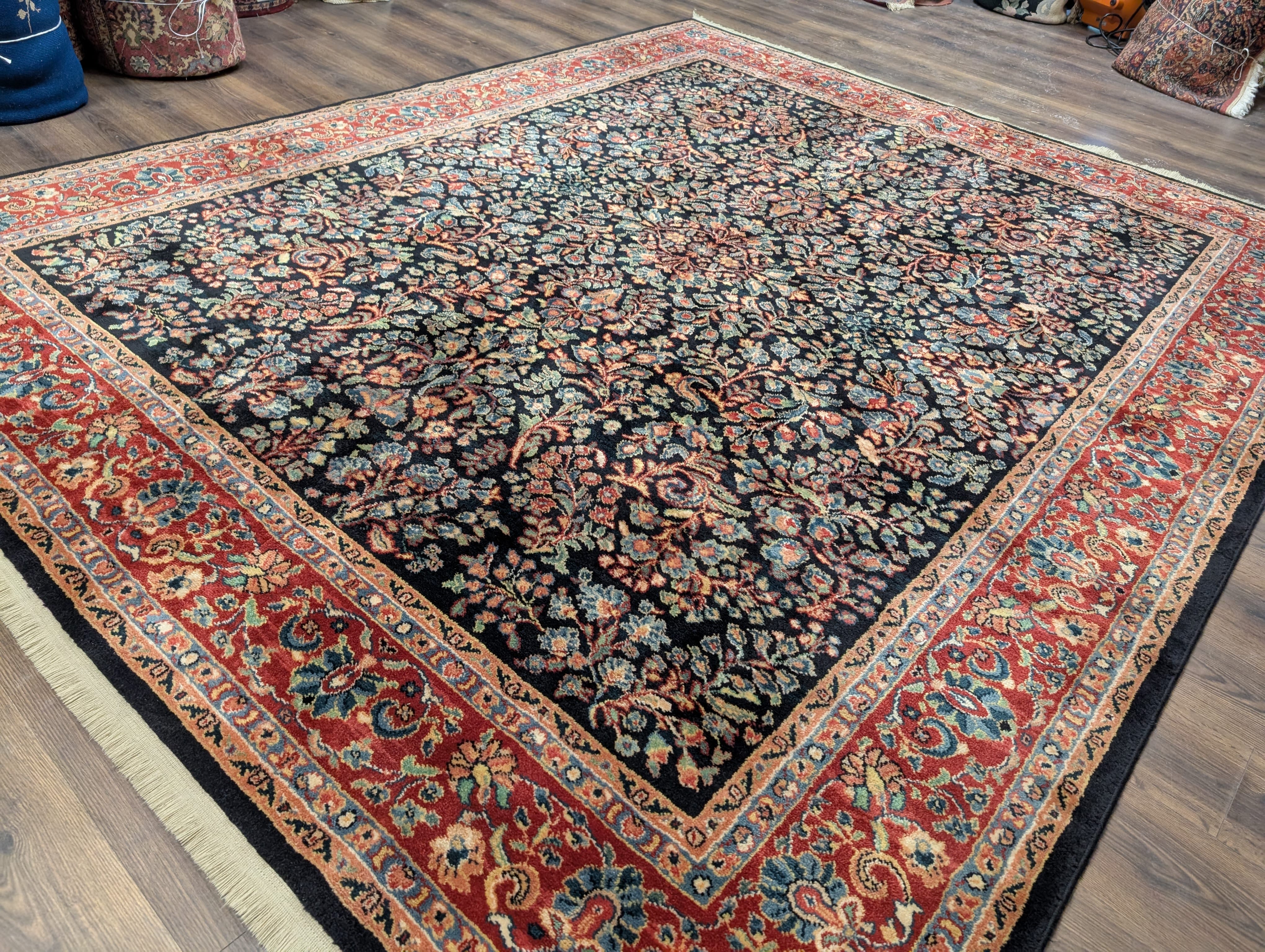 Karastan Rug 8.8 x 10.6, Black Antique Sarouk #800/803, Vintage, Wool, Classic Traditions Collection - Jewel Rugs