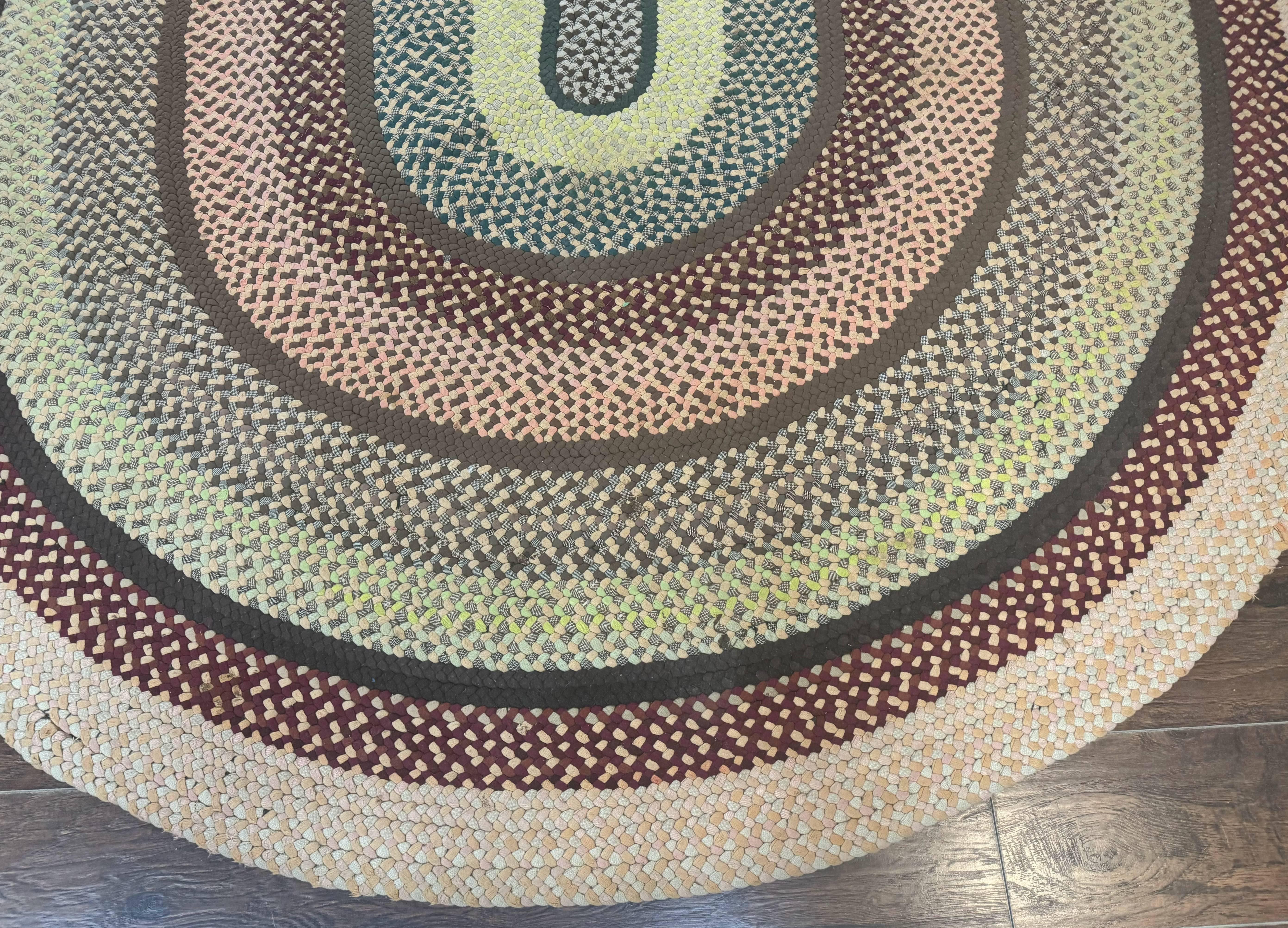 American Oval Braided Rug 7.5 x 9, Vintage Hand Braided Multicolor Large Oval Carpet - Jewel Rugs
