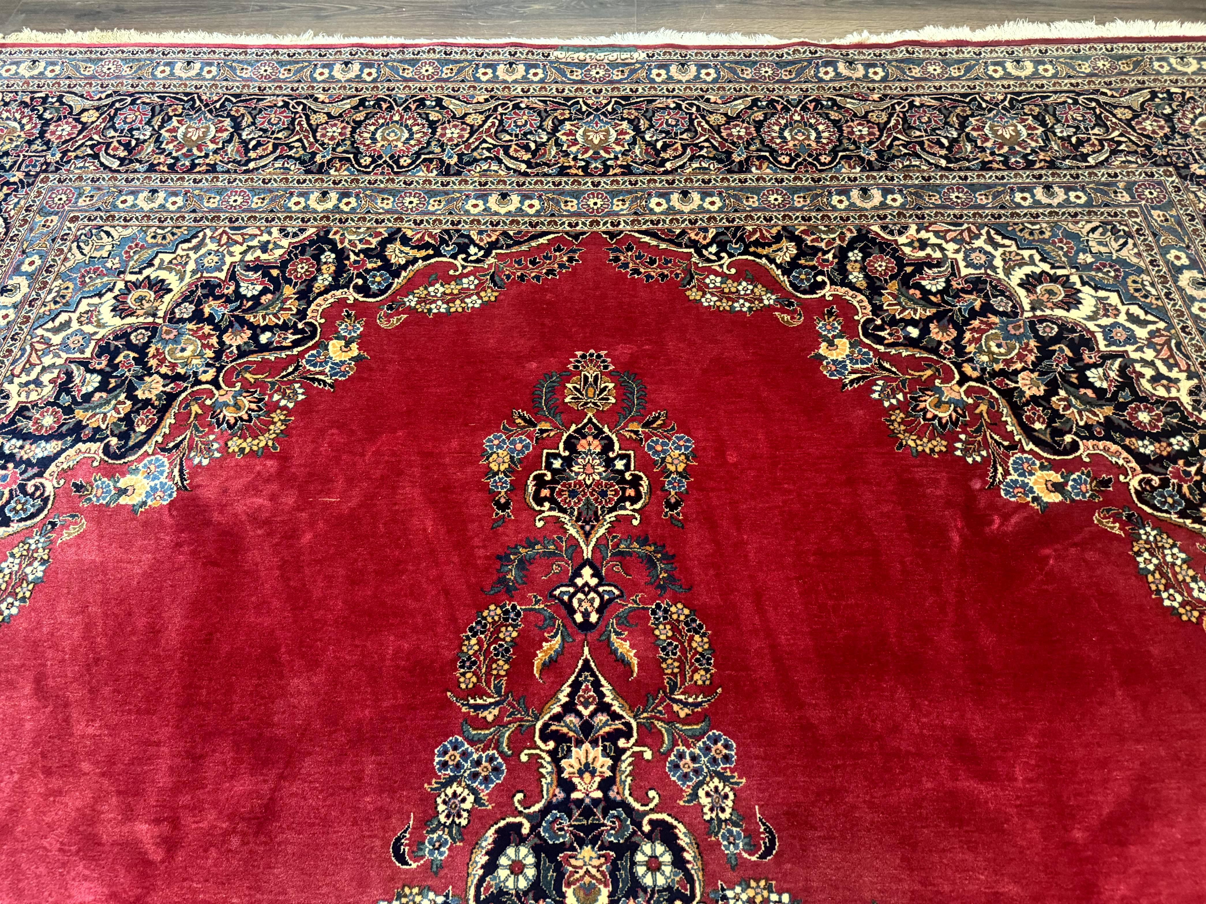 Persian Kashan Rug 9x12, Traditional, Semi Open Field, Red, Signed By Master Weaver, Antique Rug - Jewel Rugs