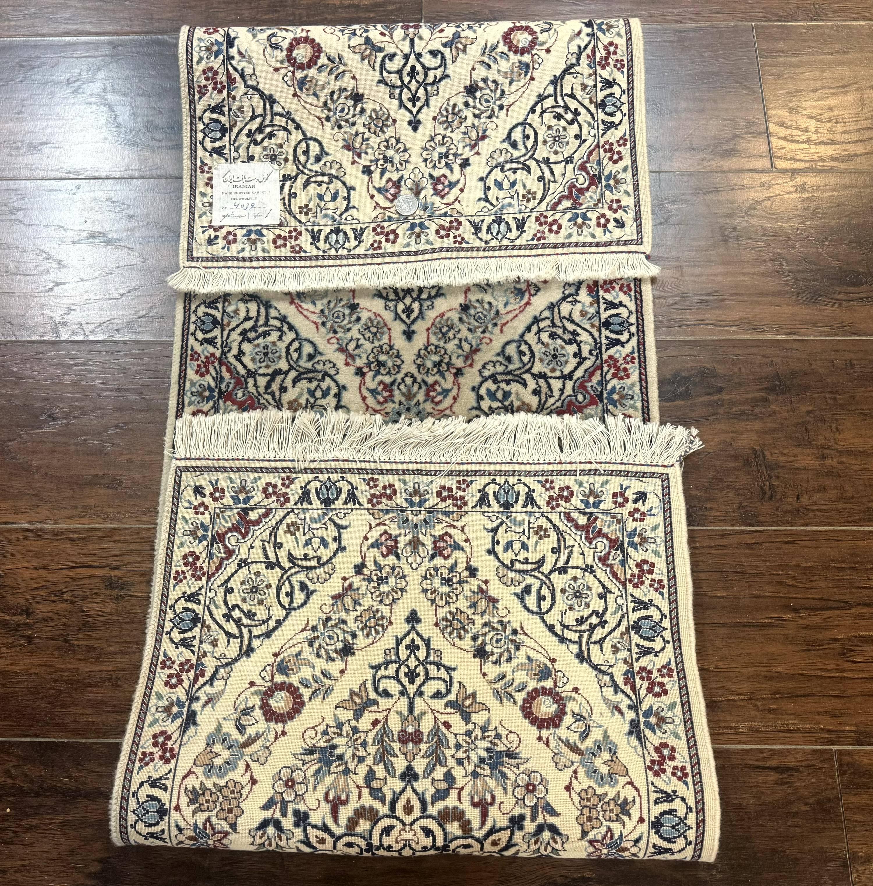 Persian Nain Rug 1.7 x 5, Super Fine 530 KPSI, Ivory and Light Blue, 6La, Short Runner Rug - Jewel Rugs