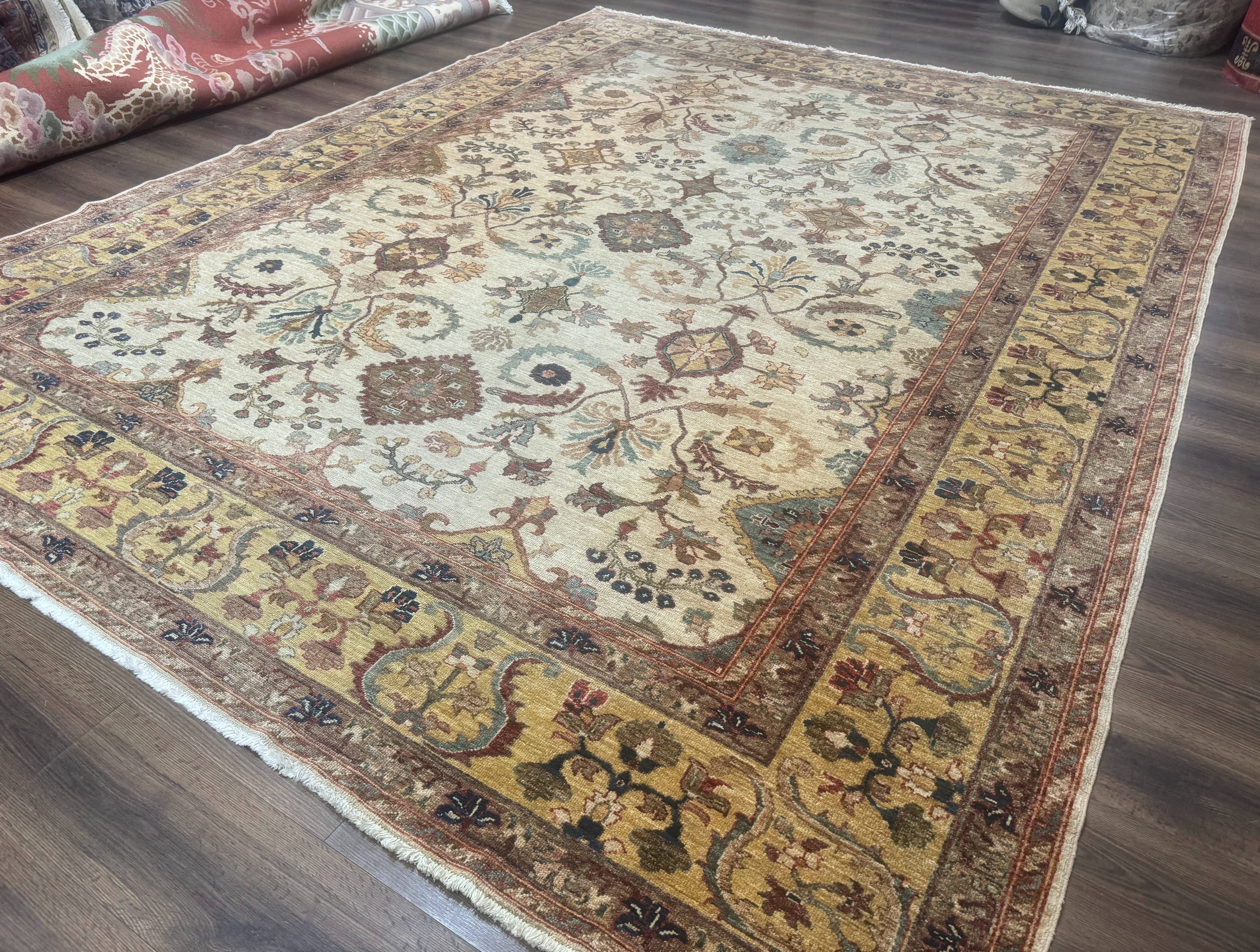 Egyptian Rug 9x12, Mahal Sultanabad Carpet, Handmade Wool Rug, Oatmeal Color - Jewel Rugs