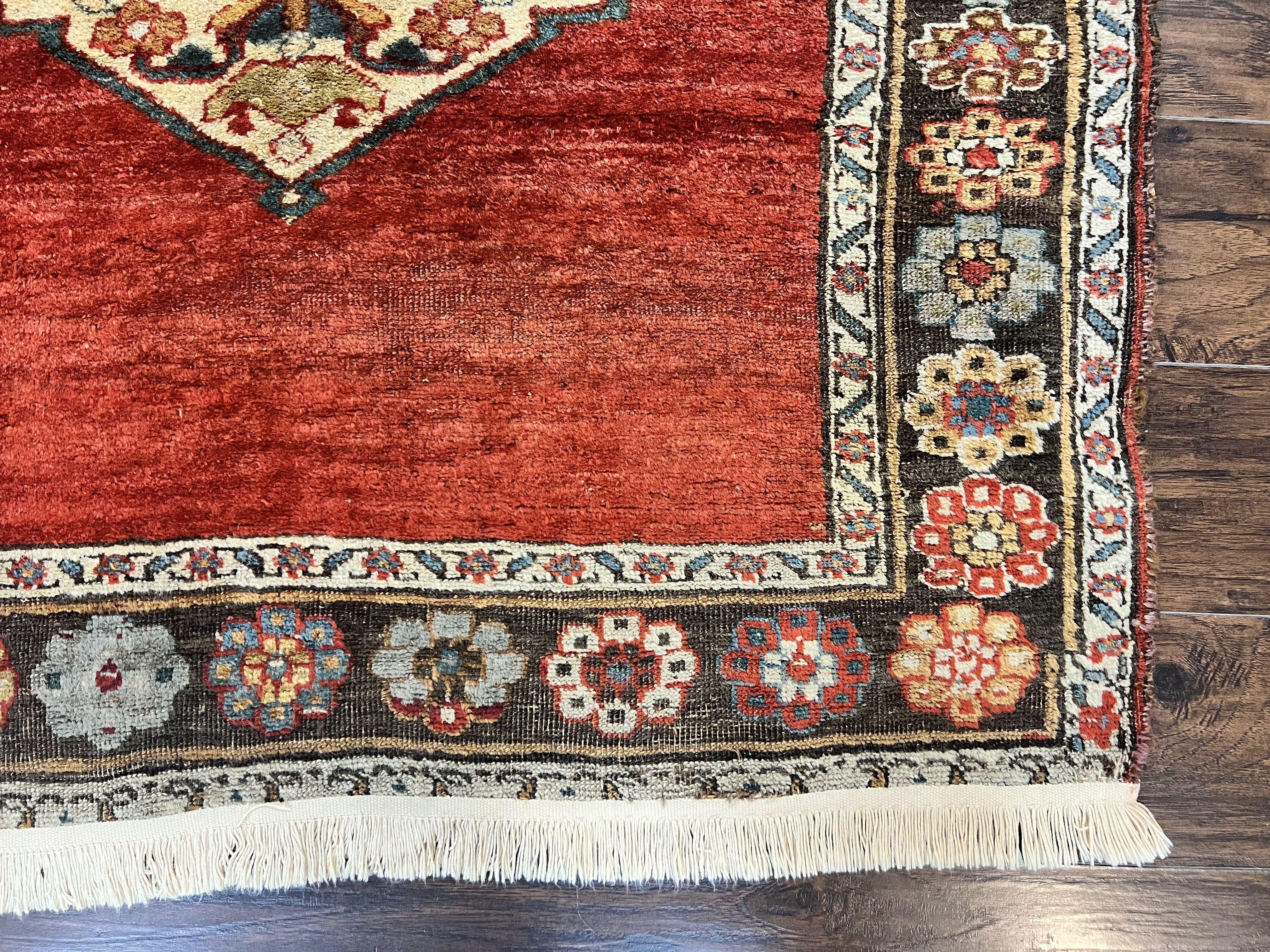 Antique Persian Bidjar Rug 4x8, Triple Medallions, Handmade Oriental Carpet, 1920s Rug, Wool Rug, Red - Jewel Rugs
