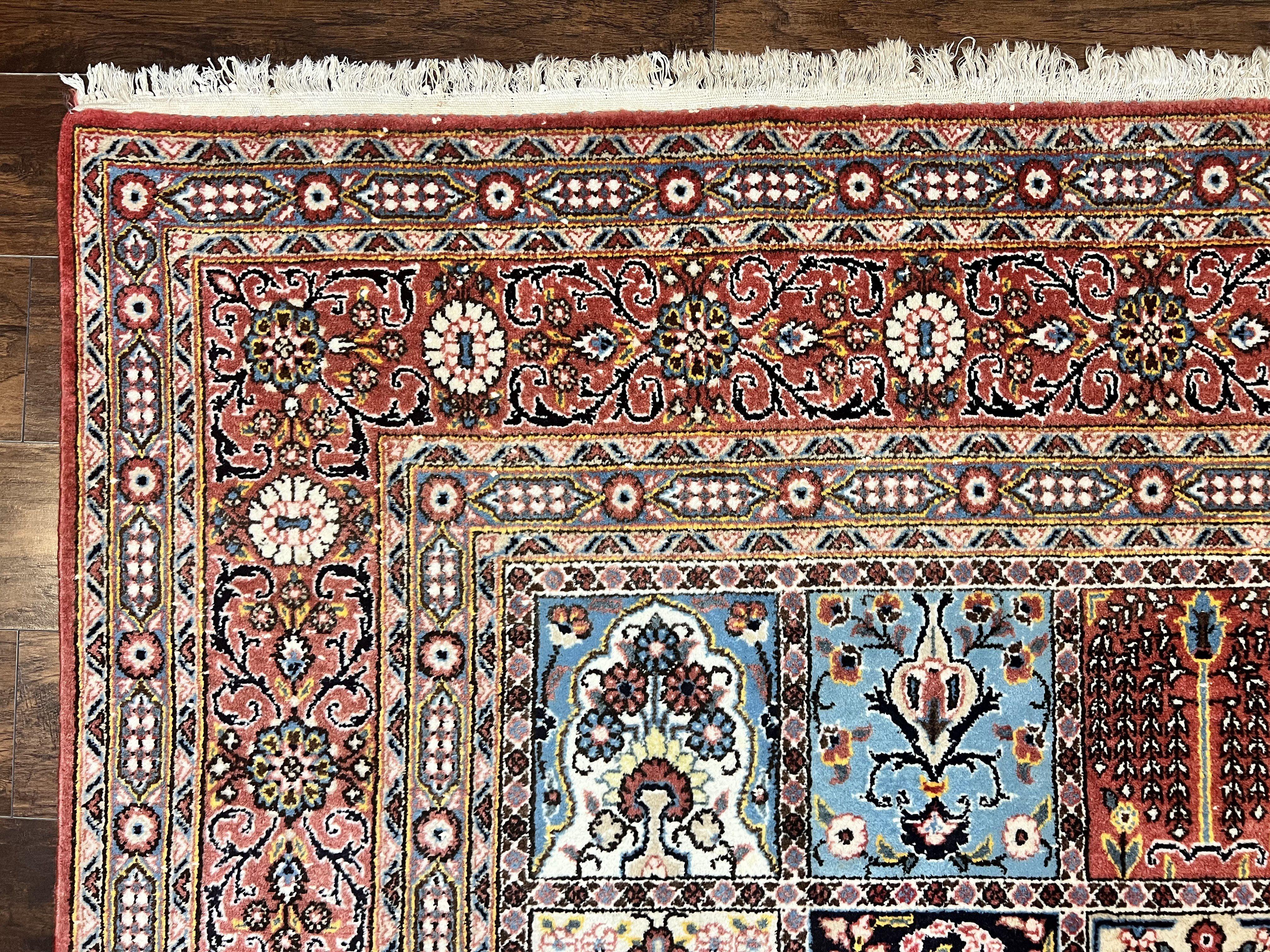 Persian Qum Rug 9x13, Multicolor Panel Design, Red Blue Cream, Hand Knotted Vintage Large Wool Rug - Jewel Rugs