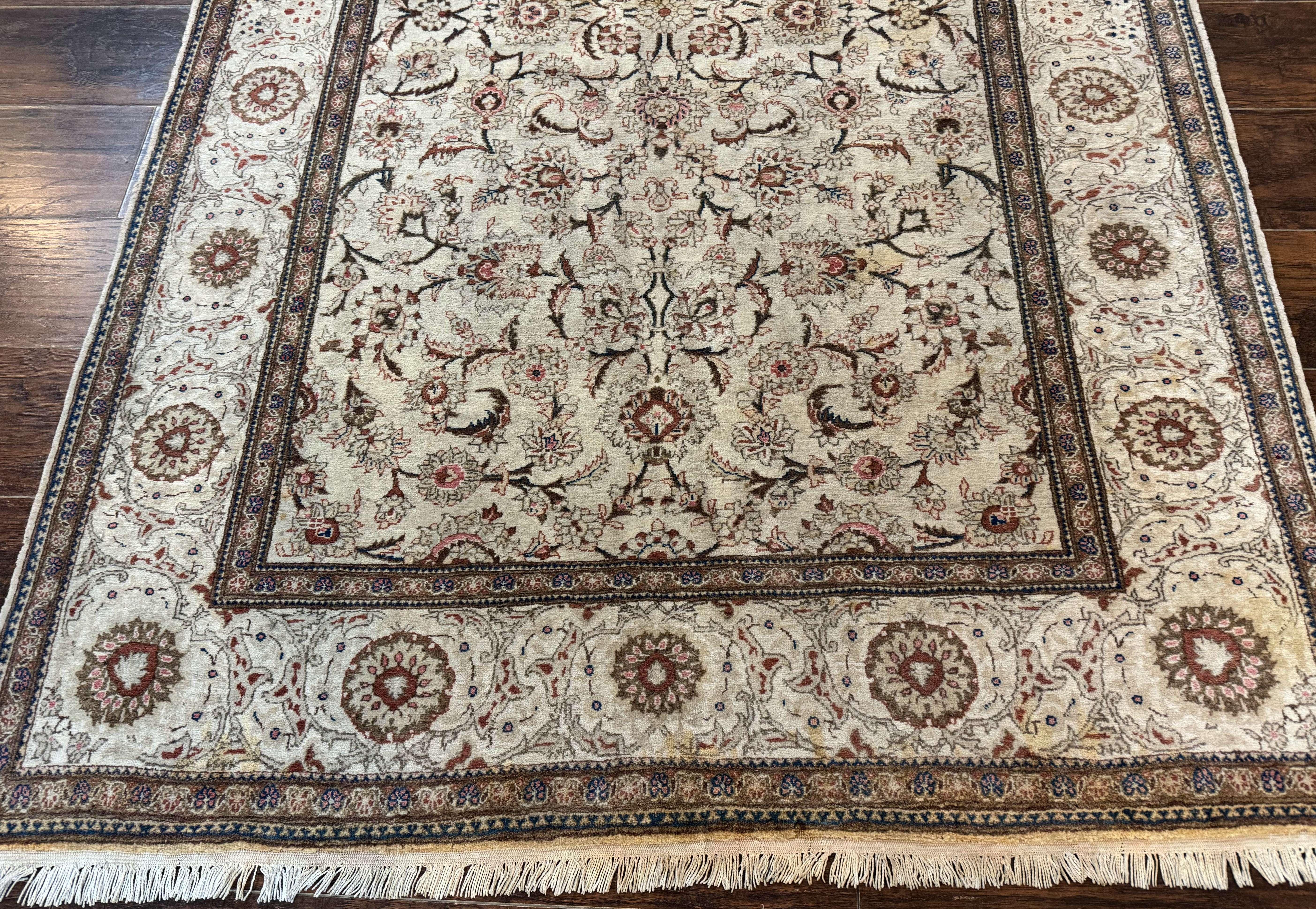 Persian Kashan Rug 5x7, Beige, Fine 250 KPSI - Jewel Rugs