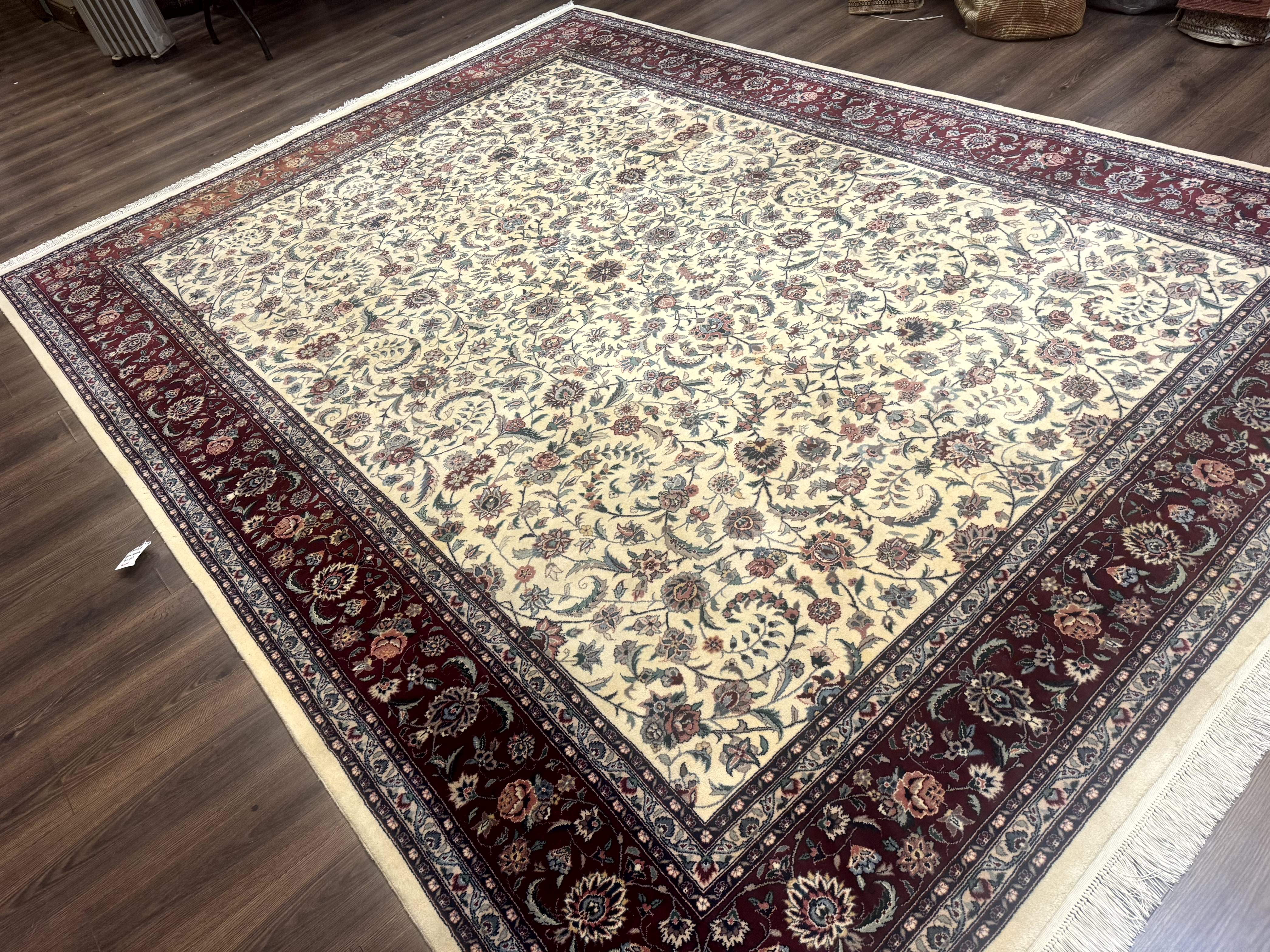 Pak Persian Rug 9x12 – Ivory and Maroon, Hand-Knotted Wool Carpet - Jewel Rugs