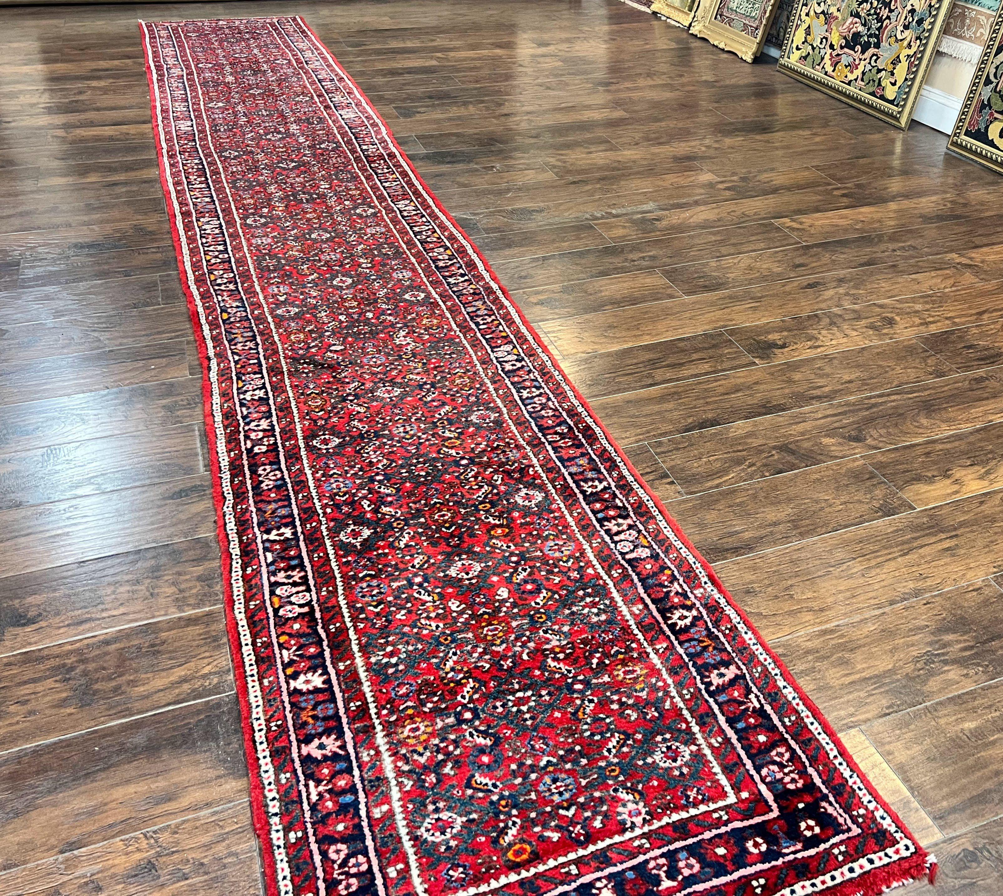 Long Persian Runner Rug 2.9 x 17, Red Handmade Wool Rug for Hallway, Antique Persian Carpet, 17ft Runner, Persian Hamadan Dargazine Rug - Jewel Rugs