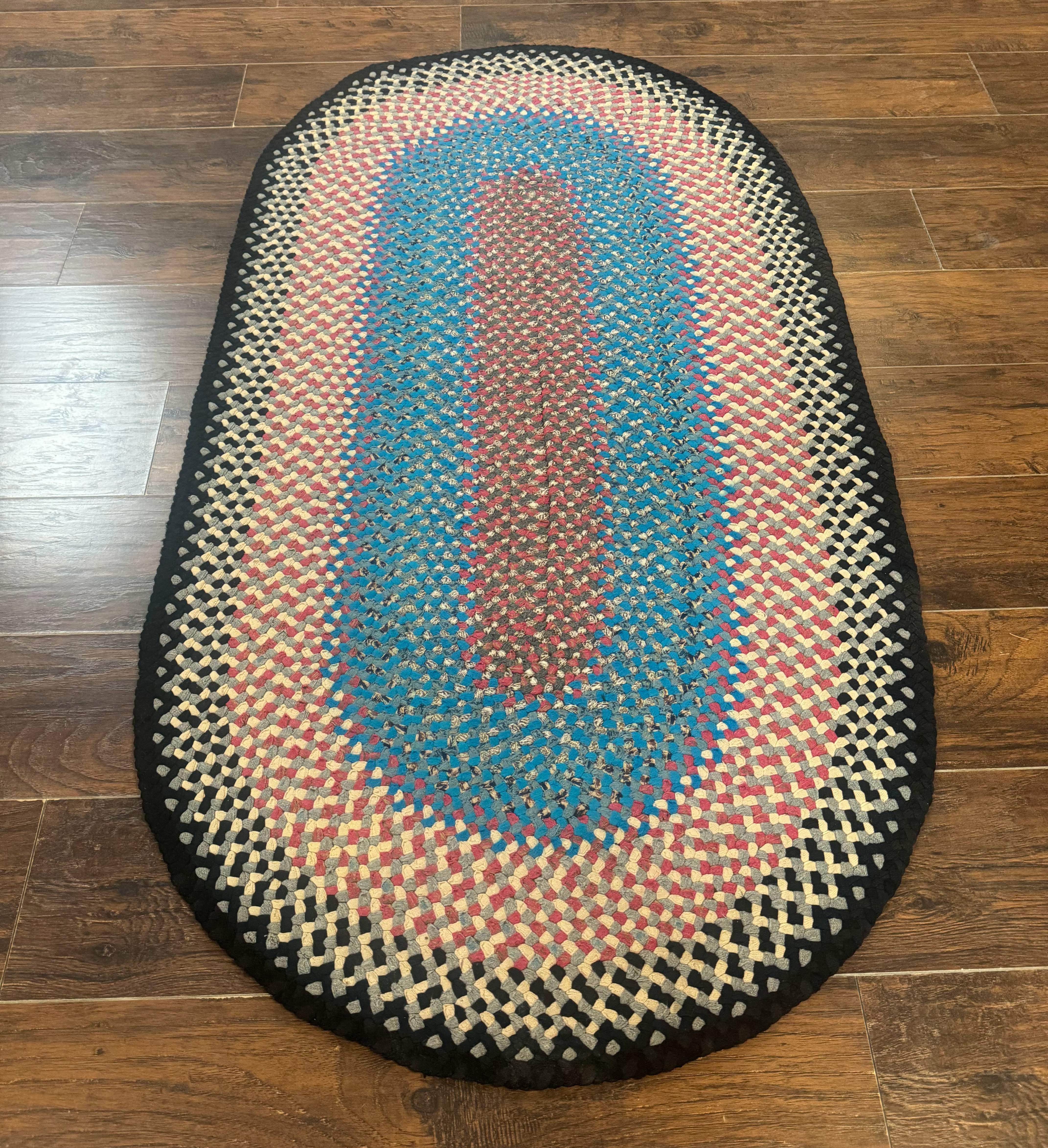 American Braided Rug 3 x 5.6, Oval Braided Rug, Multicolor, Blue - Jewel Rugs