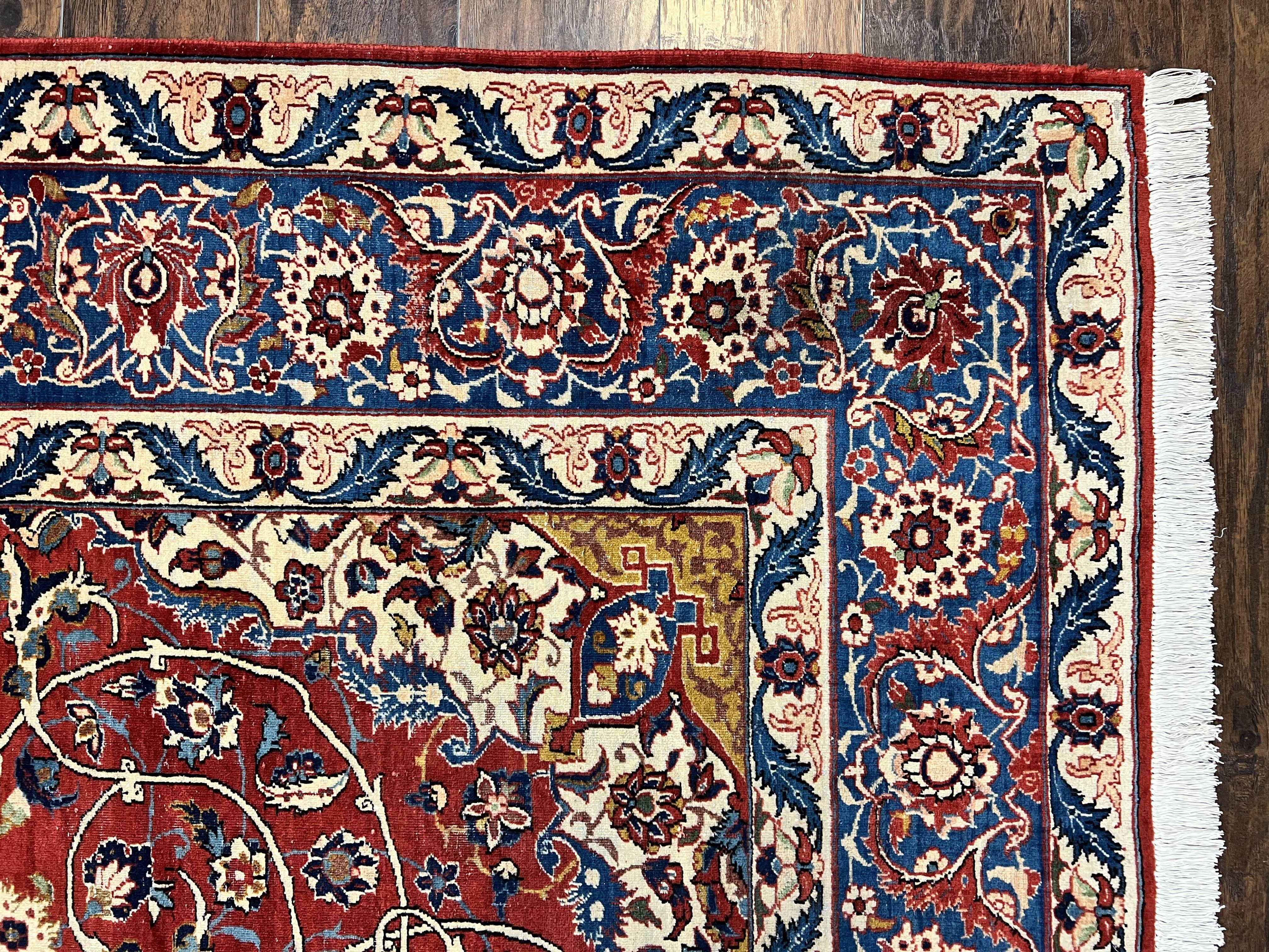 Red Persian Isfahan Rug 7x10 - Antique, Floral Medallion - Jewel Rugs