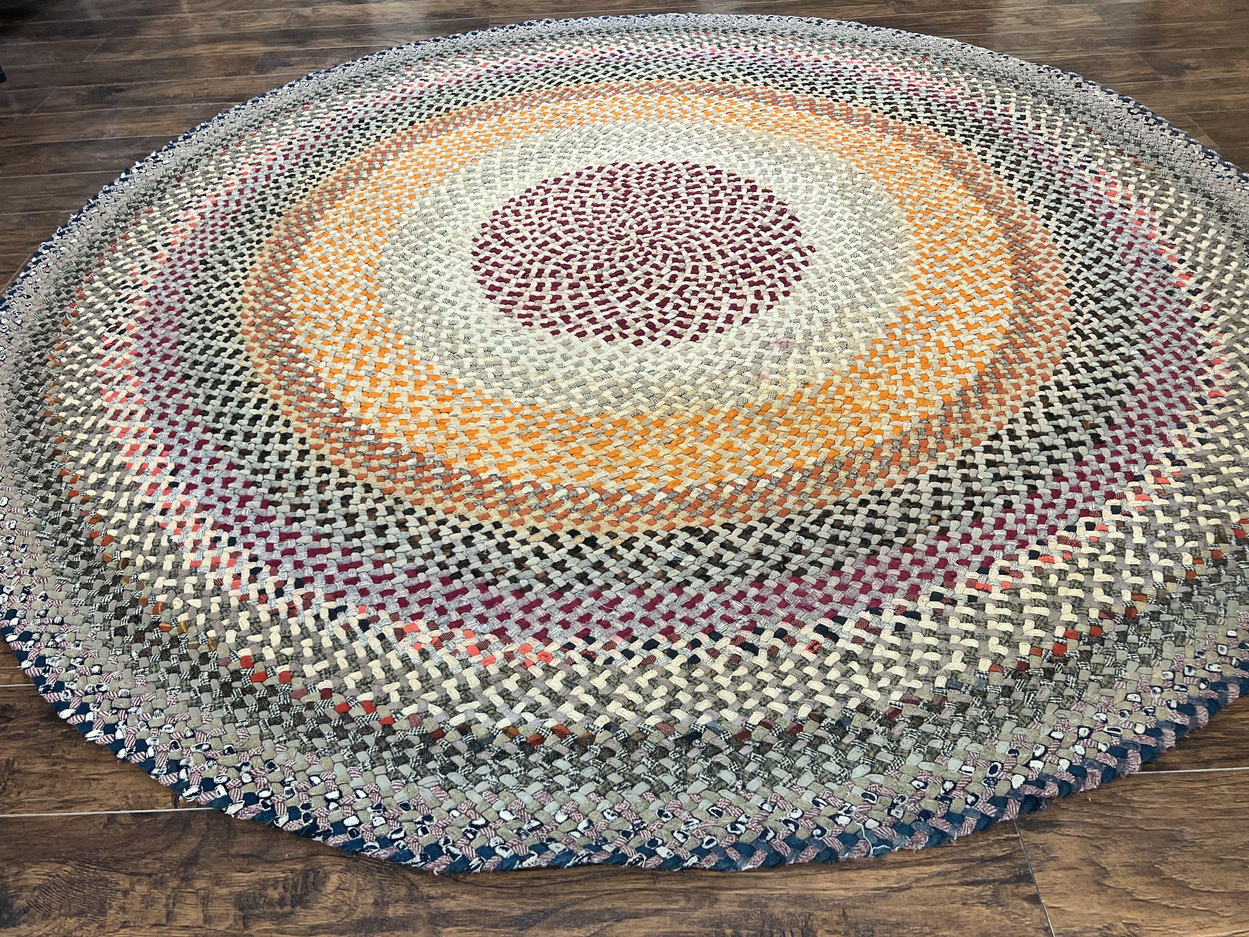 Large American Braided Rug 9x9, Multicolor Vintage Braided Carpet - Jewel Rugs