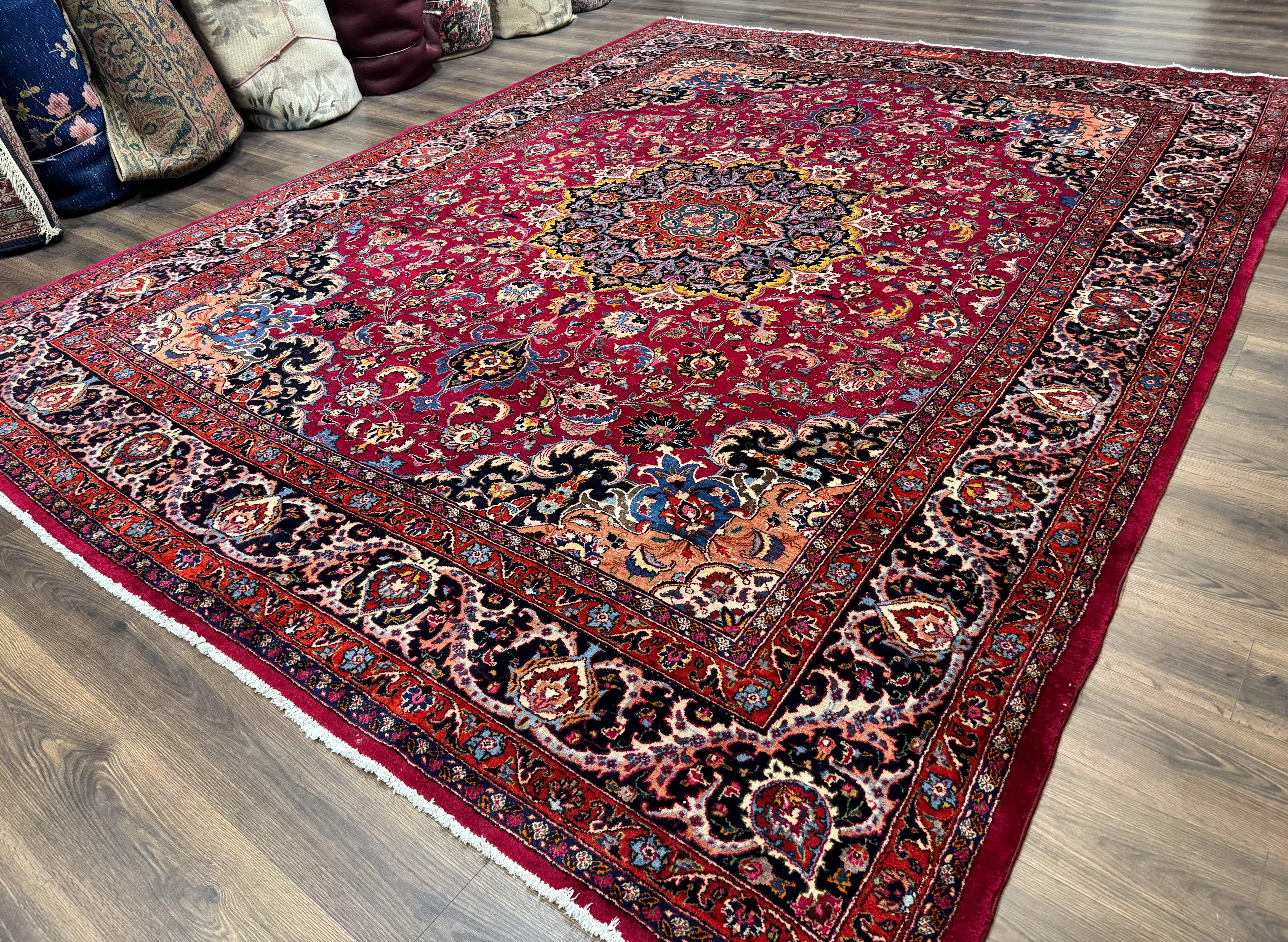 Red Persian Mashad Rug 10x13 - Floral Medallion Signed By Masterweaver - Jewel Rugs