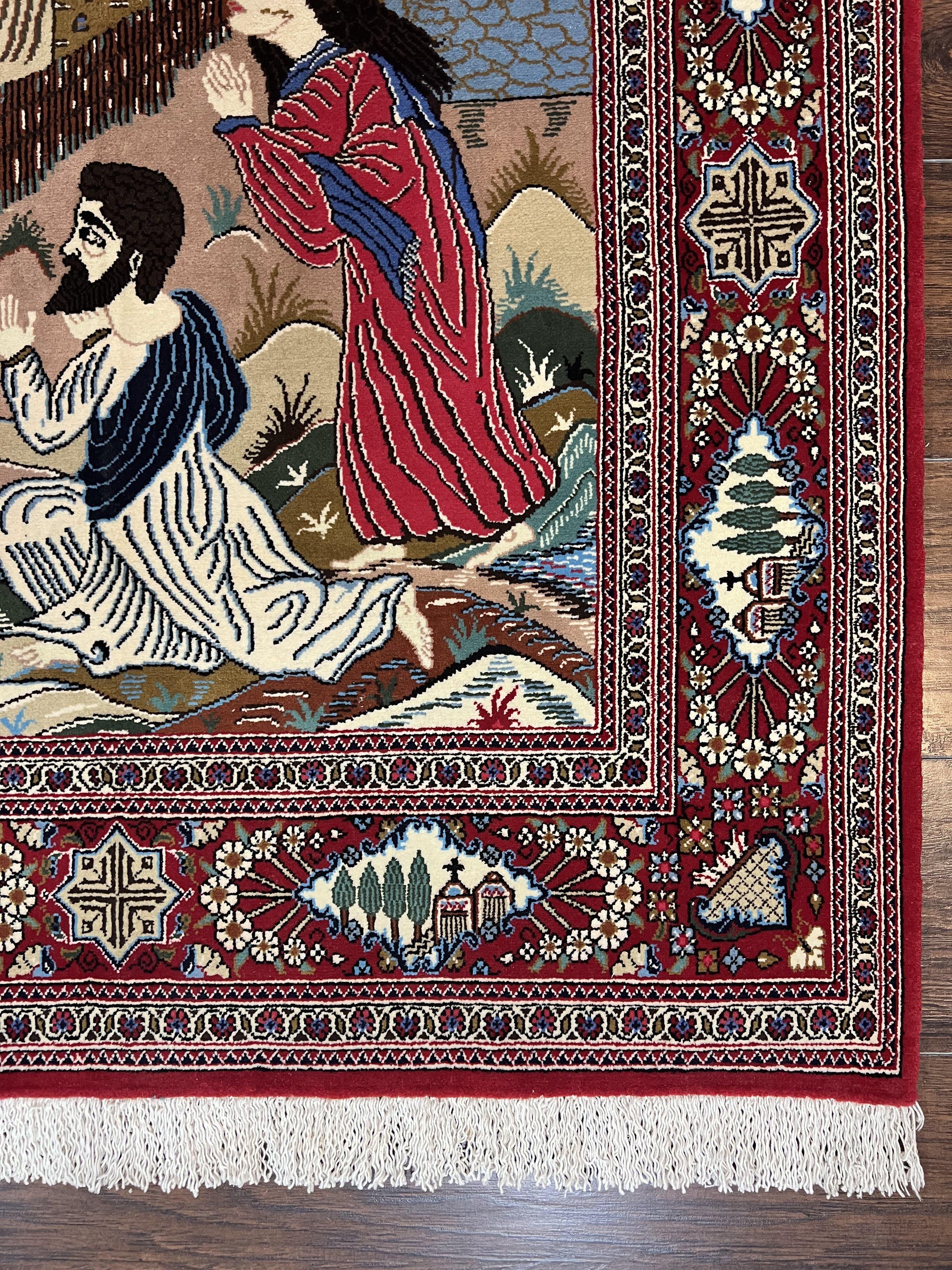 Persian Kashan Pictorial Rug 3x5 - Jesus on Cross - Jewel Rugs