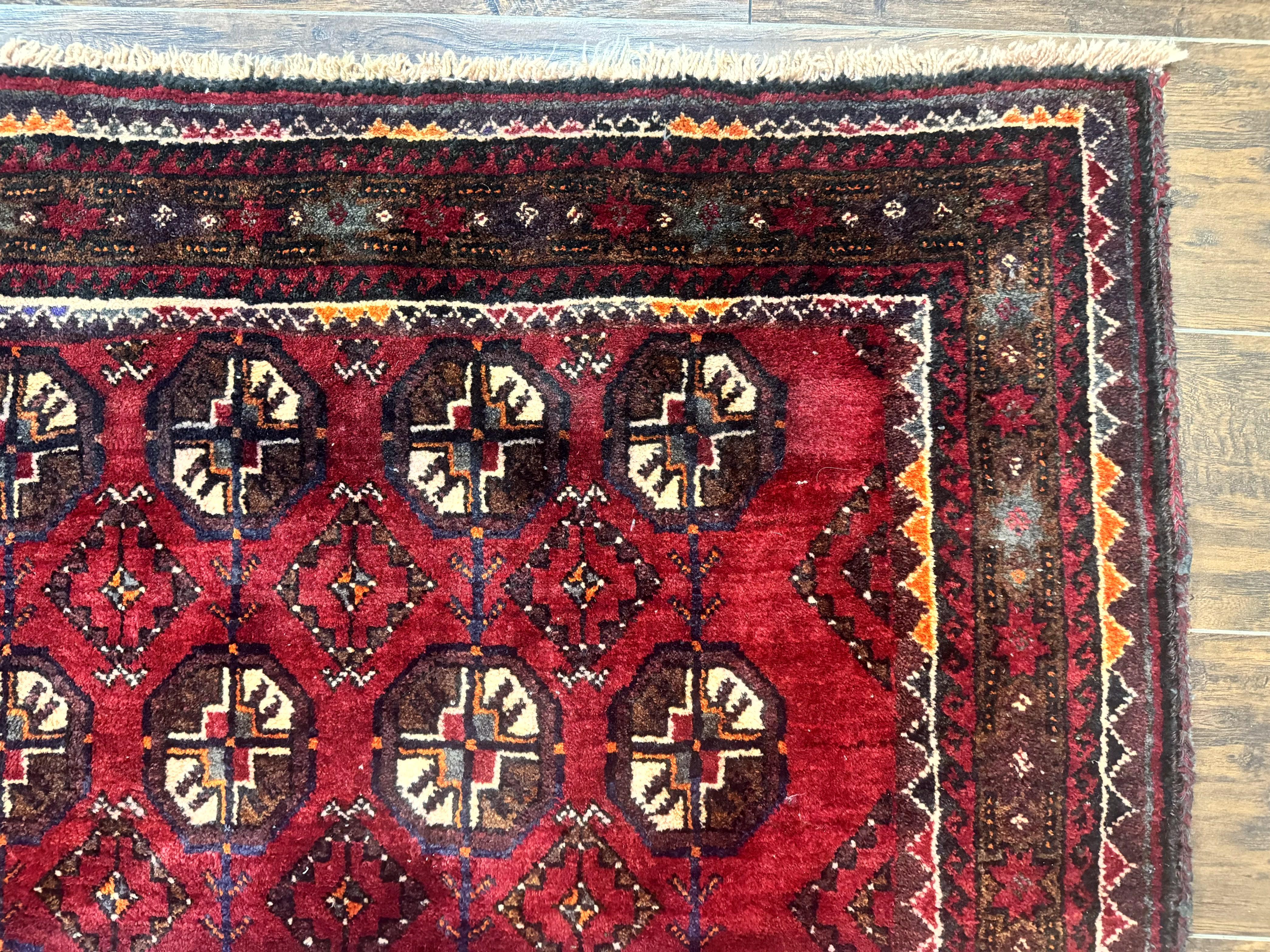 Persian Turkoman Tribal Rug 4x8, Handmade Vintage Wool Carpet, Red, Bohemian Rug - Jewel Rugs