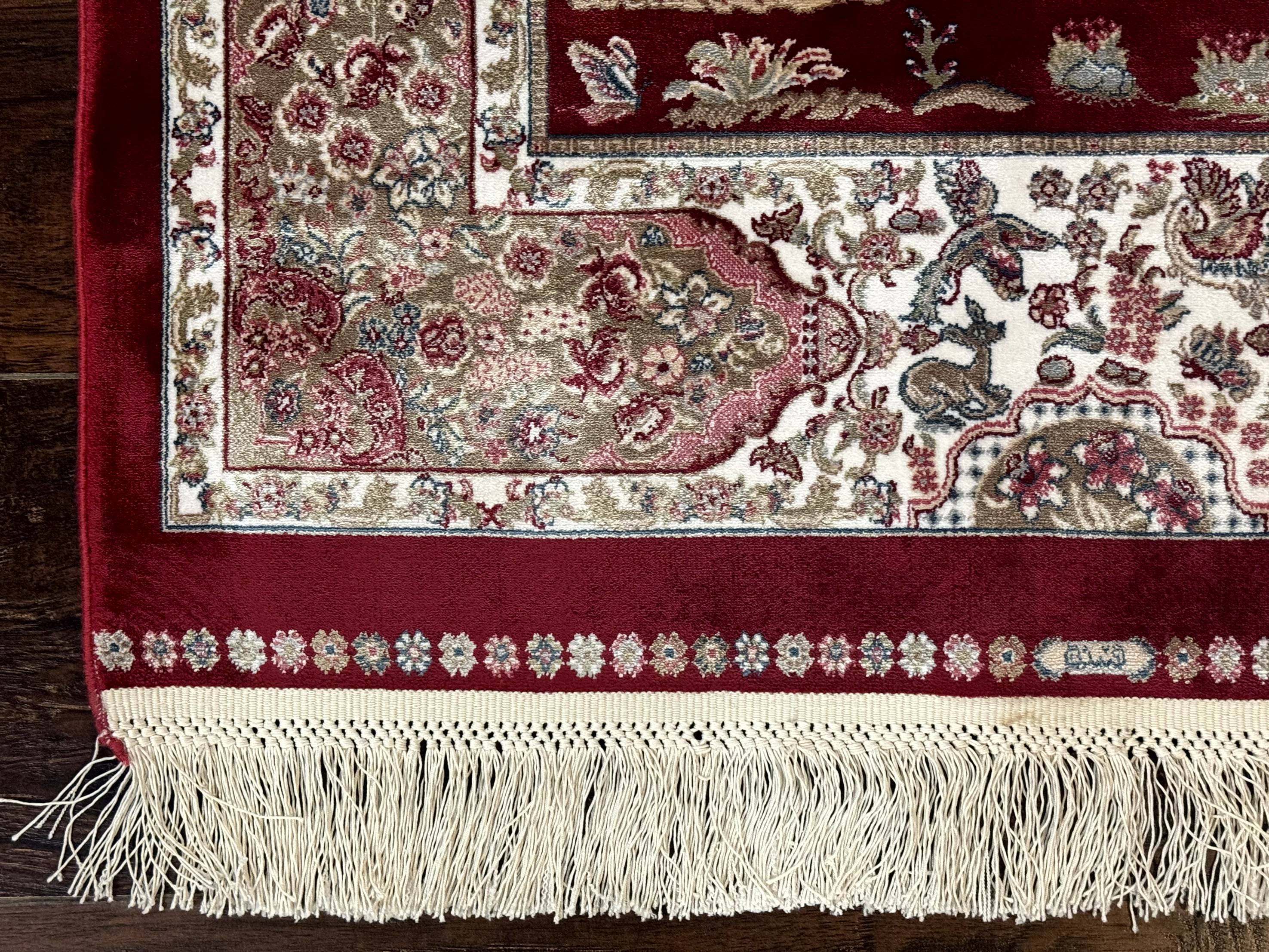 Dark Red Turkish Silk Rug 2.6 x 4, Hunting Design Scene, Bamboo Silk - Jewel Rugs
