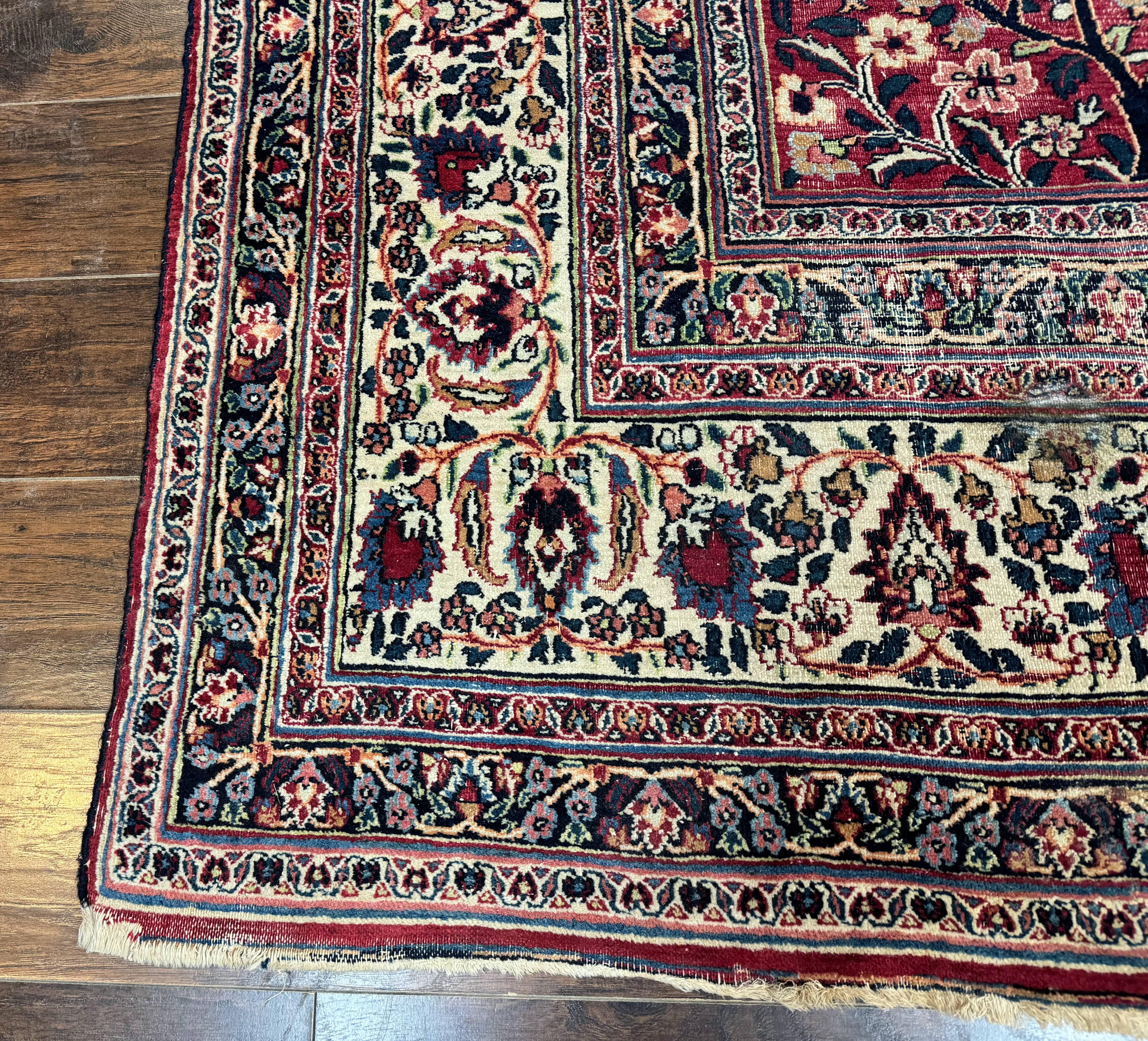 Antique Persian Mashad Rug 10x12, Red and Ivory, Signed by Master Weaver - Jewel Rugs