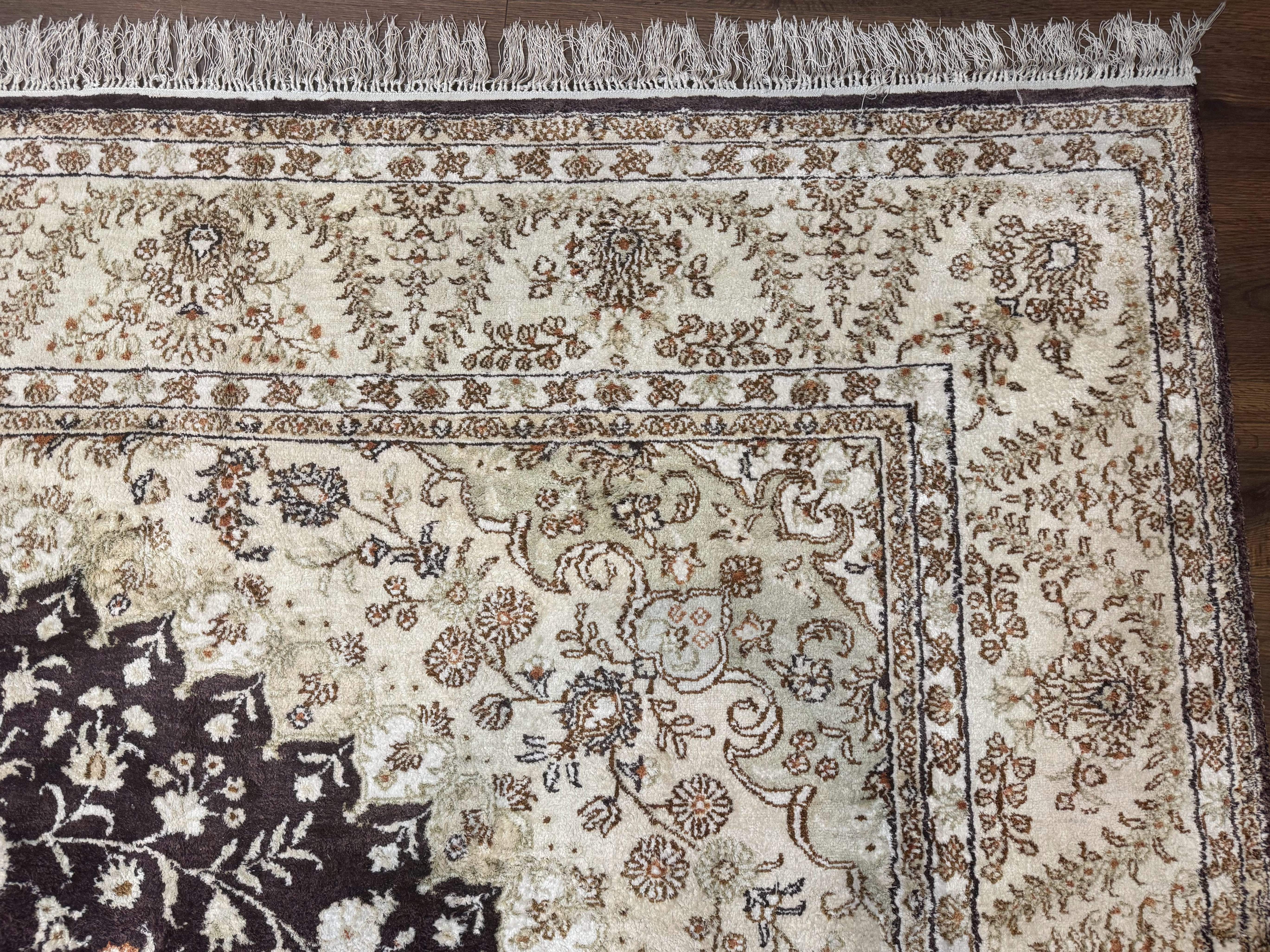 Indian Kashmiri Silk Rug 10x14, Floral Medallion - Jewel Rugs