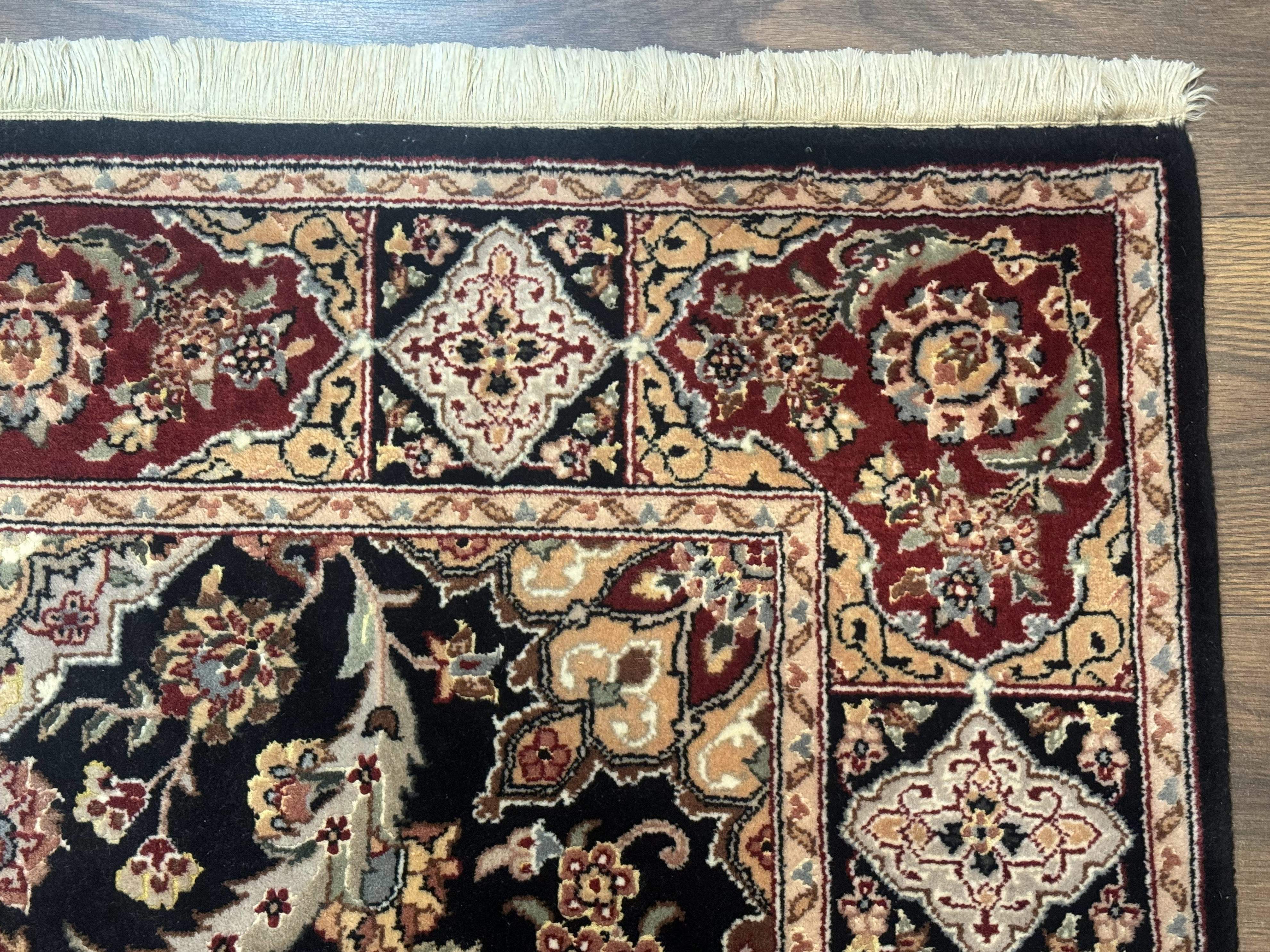 Pak Persian Rug 4x6, Black and Burgundy, Floral Allover, Wool and Silk - Jewel Rugs