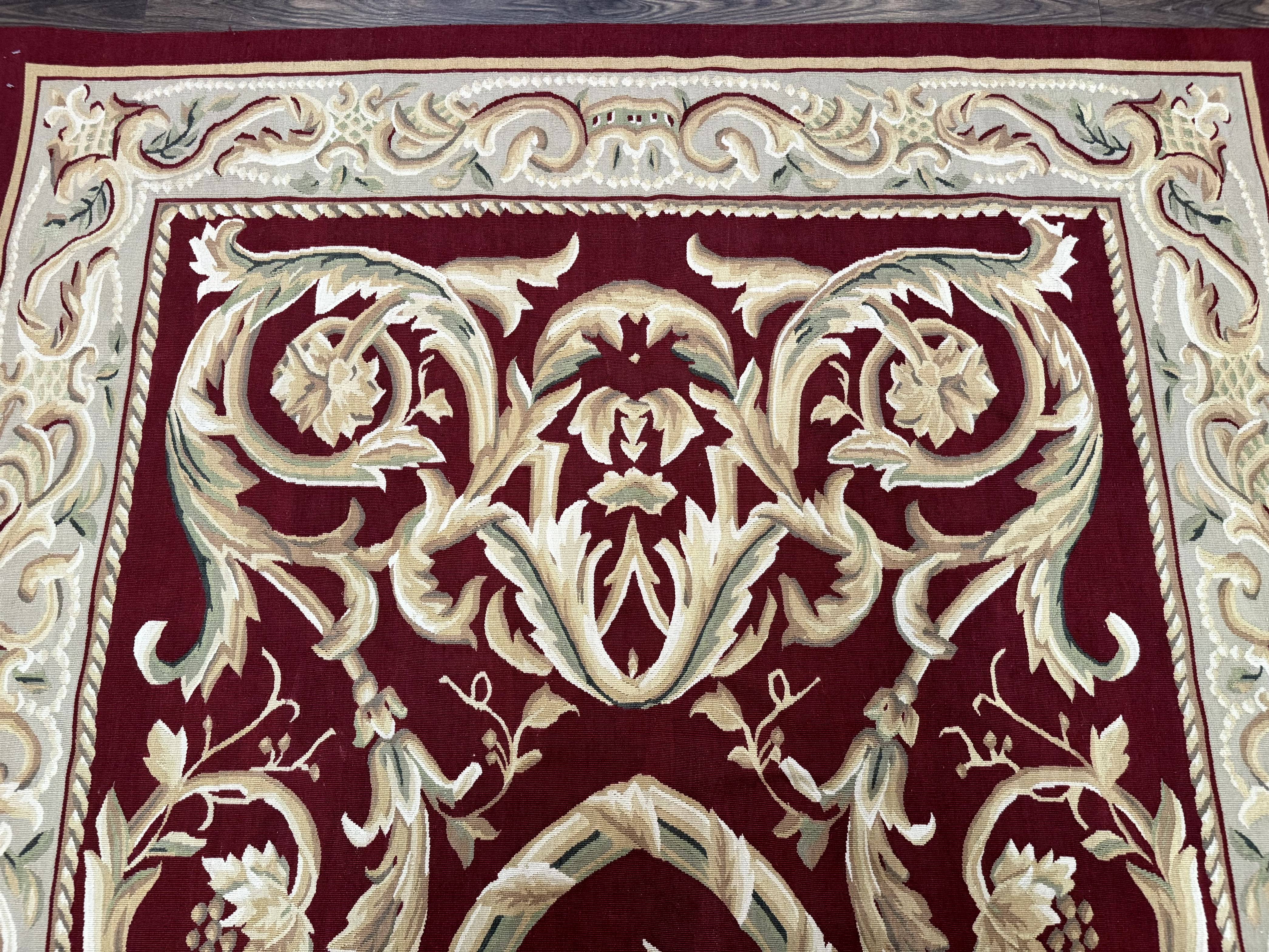 Burgundy Aubusson Rug 6x9, Vintage Wool Carpet - Jewel Rugs