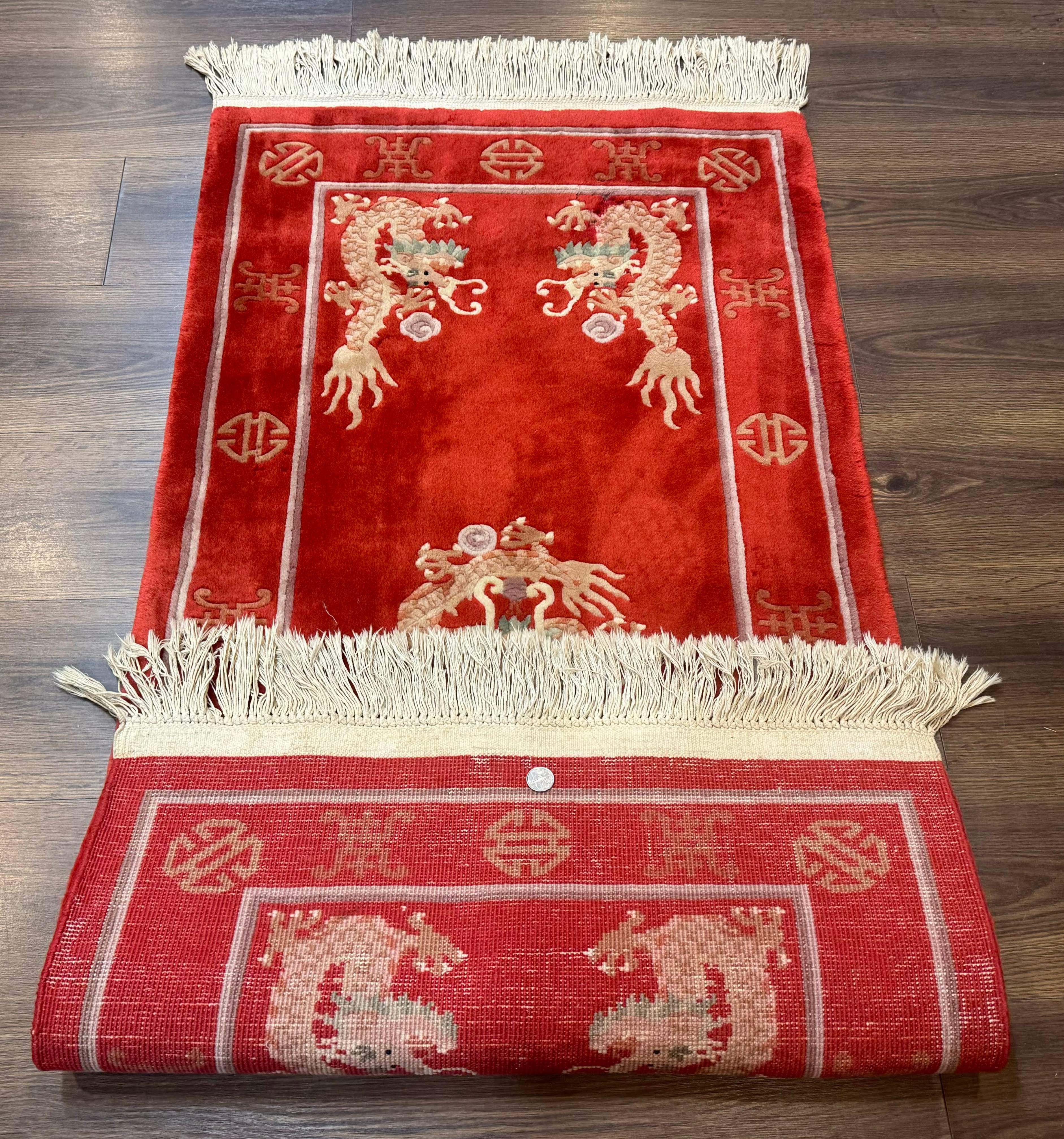 Red Chinese Dragon Rug 2x5 – Hand-Knotted Wool Asian Carpet - Jewel Rugs