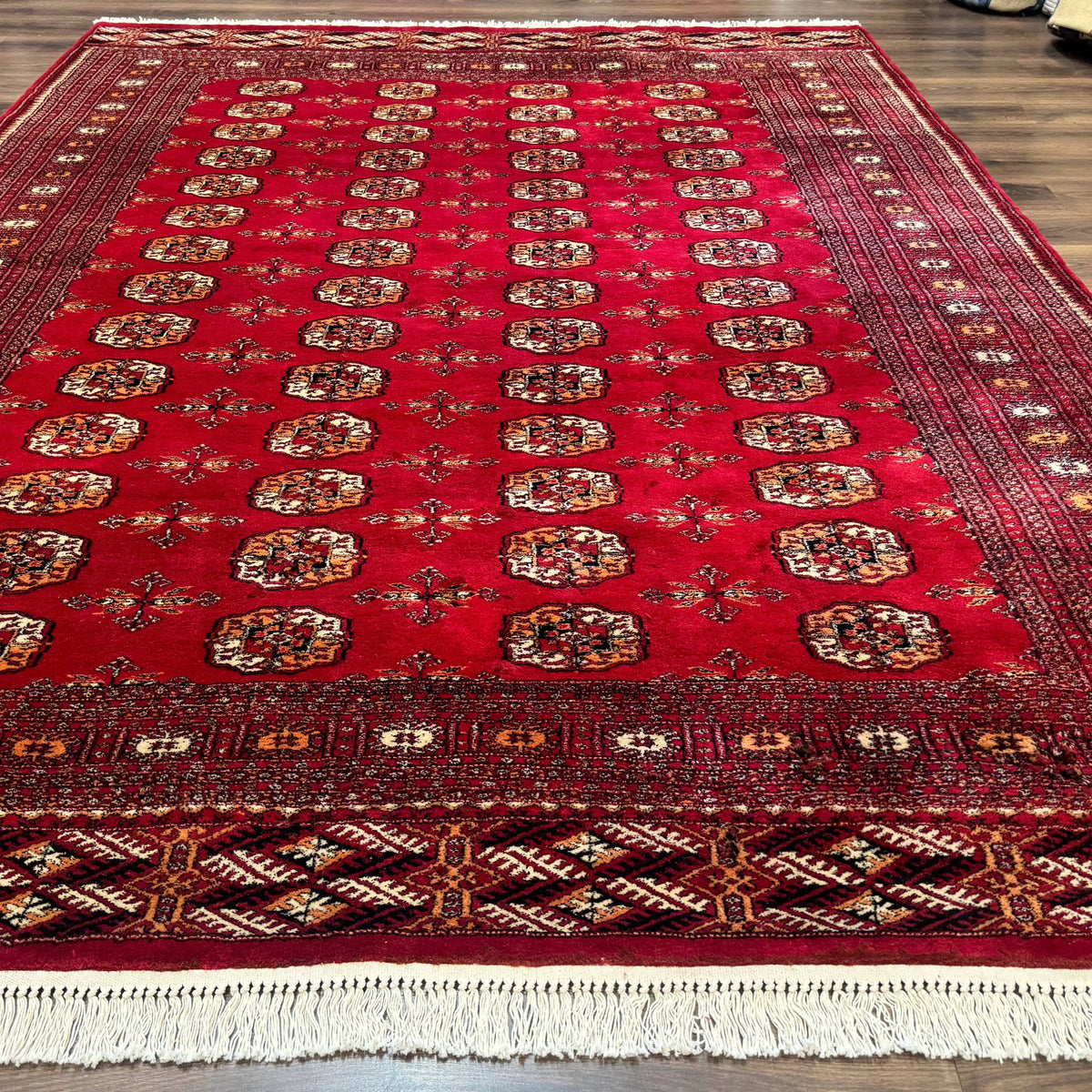 Red Turkoman Bokhara Rug 8x11, Pakistani Turkmen Carpet, Vintage Tradi ...
